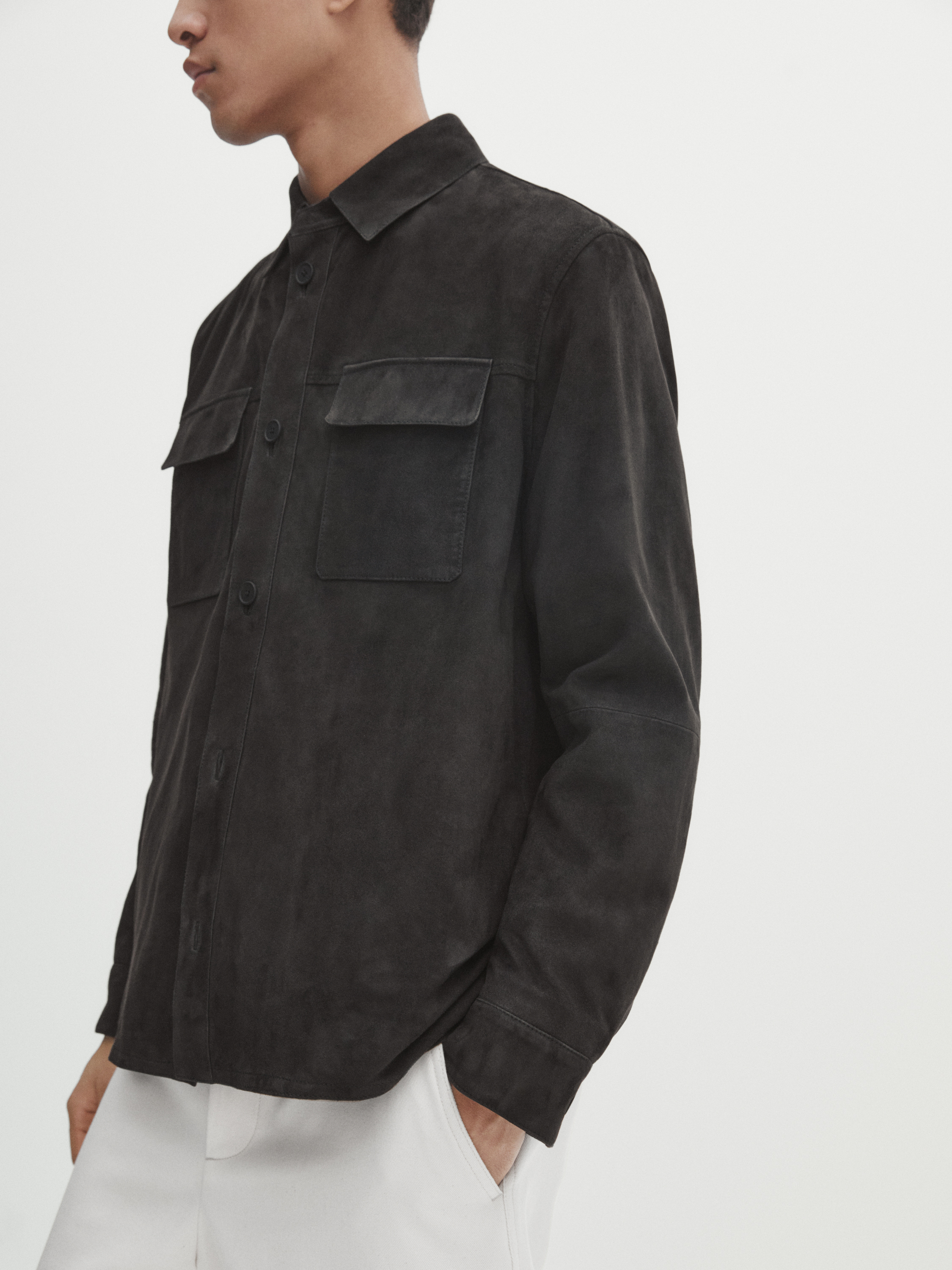 Suede overshirt with chest pockets