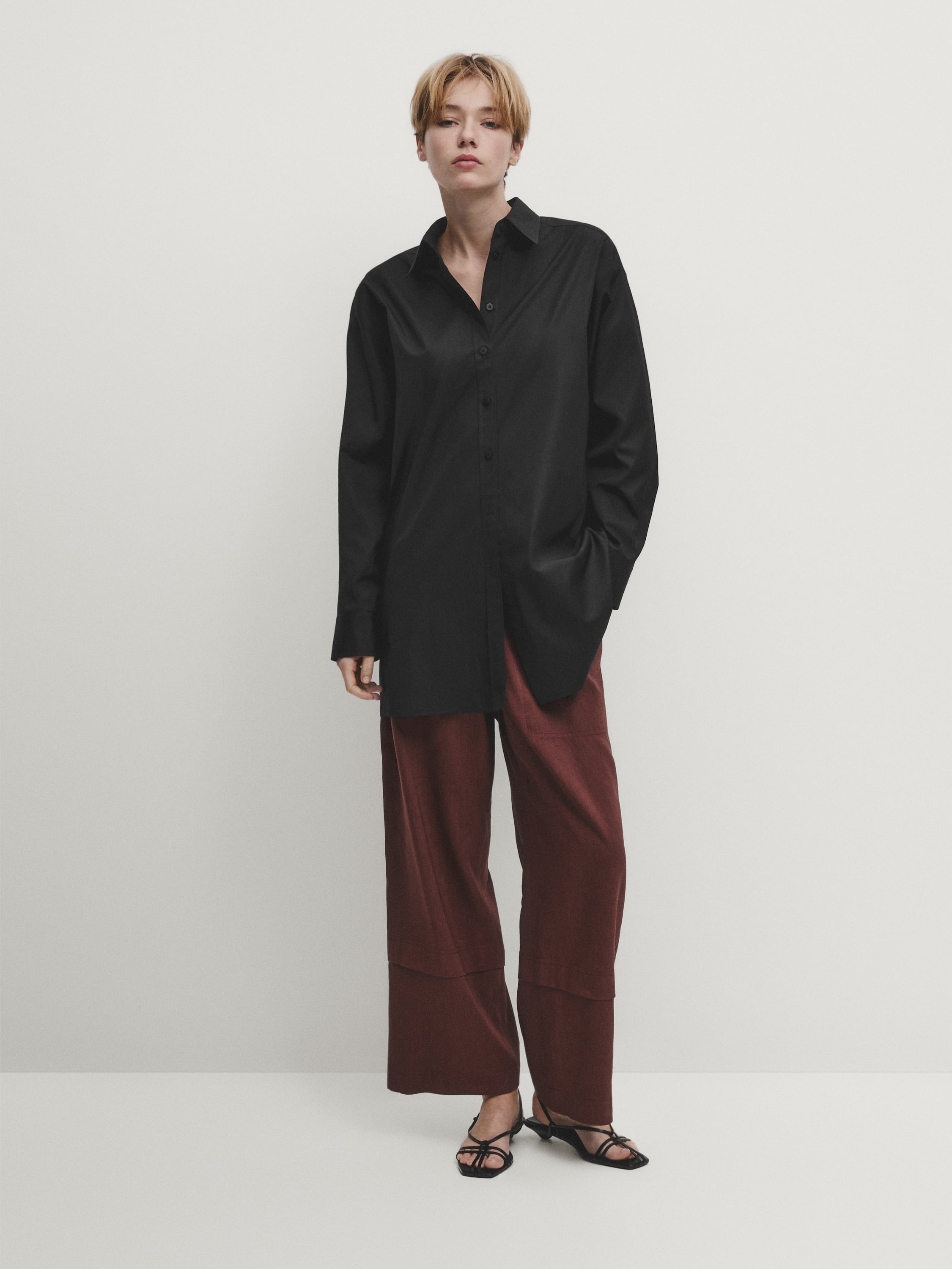 Black poplin oversize blouse