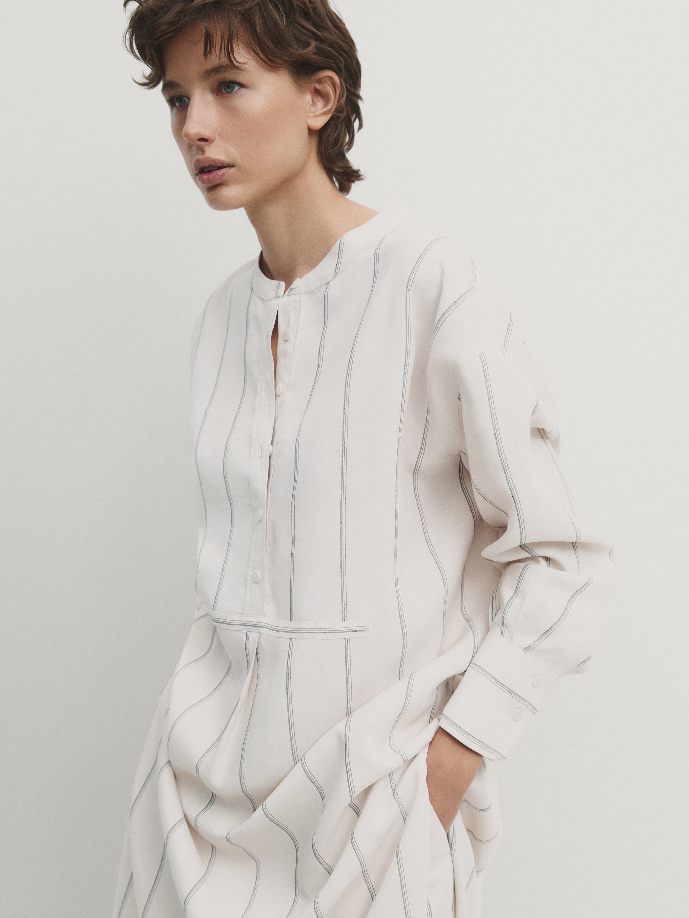 Striped oversize linen blend blouse