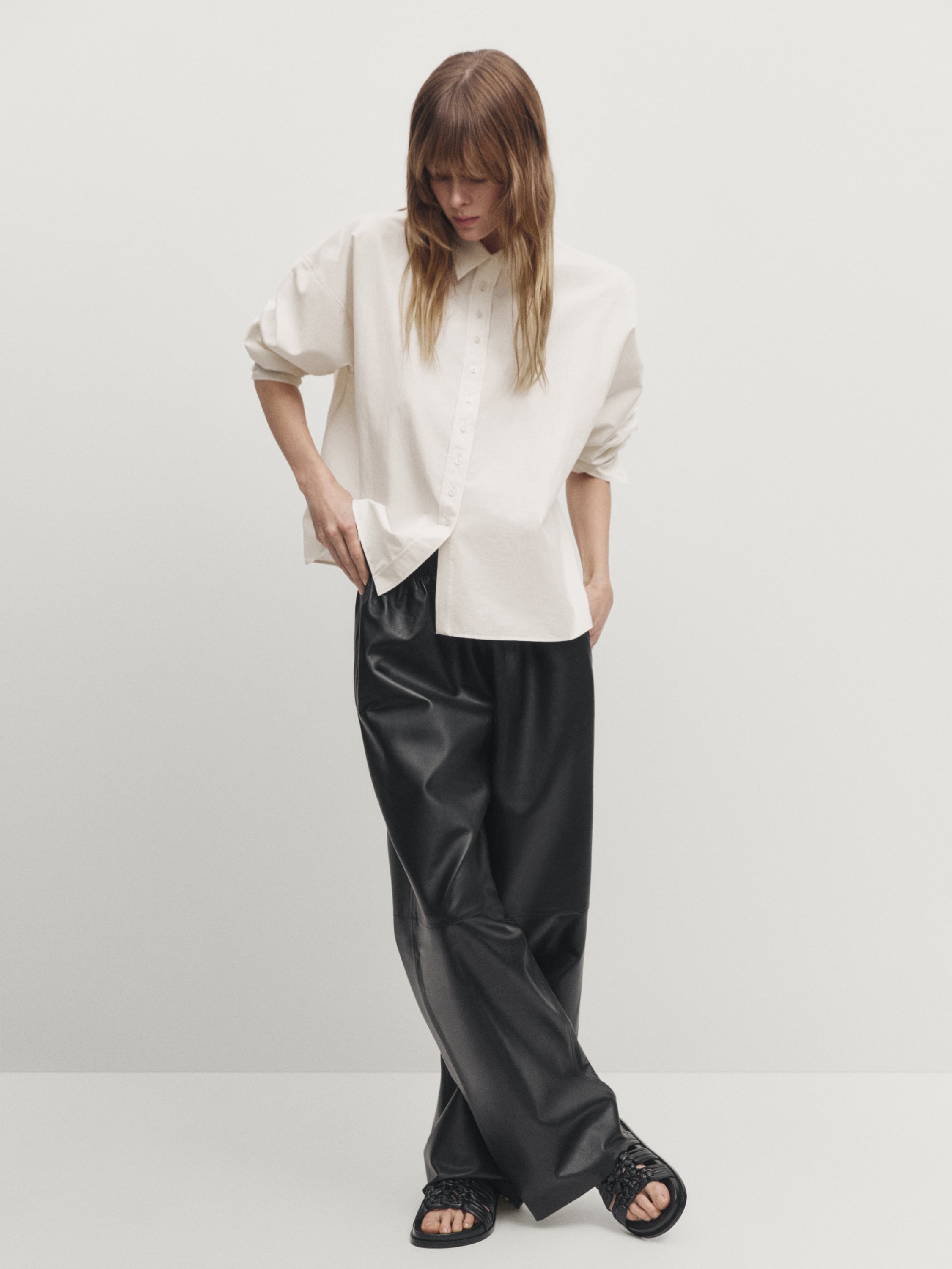 Nappa leather trousers with elasticated waistband