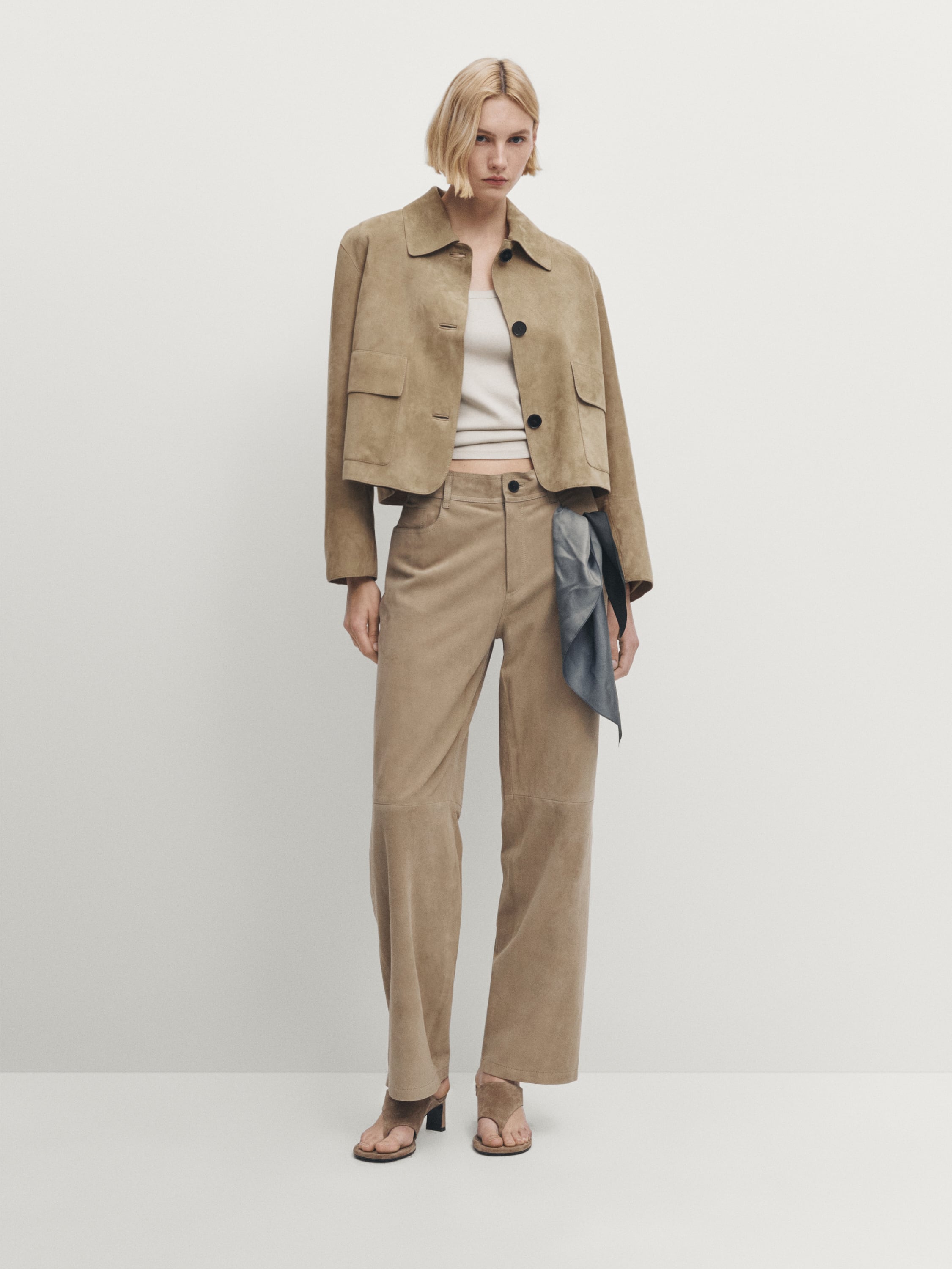Straight-leg leather suede trousers