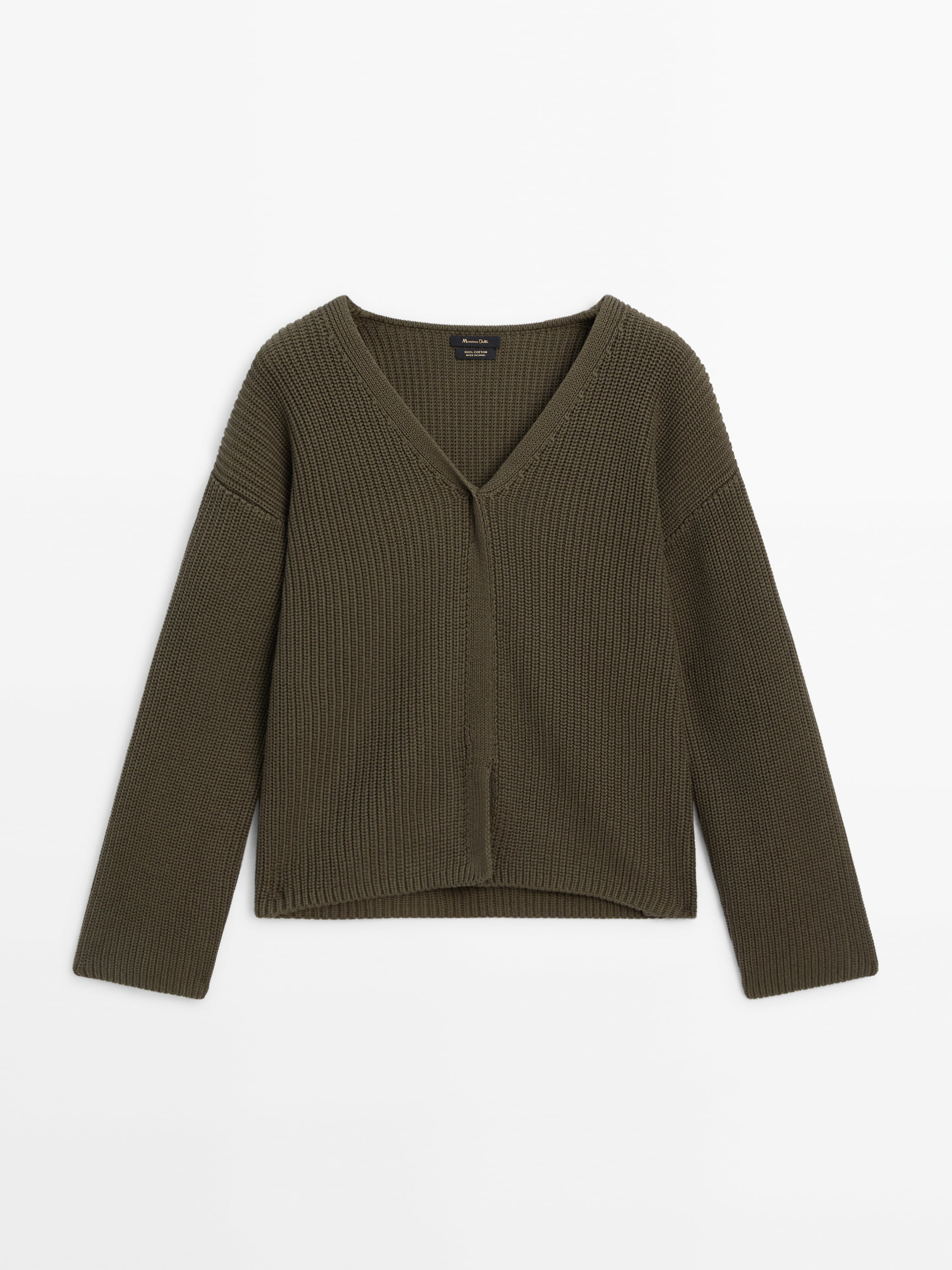 Purl knit V-neck sweater with front detail