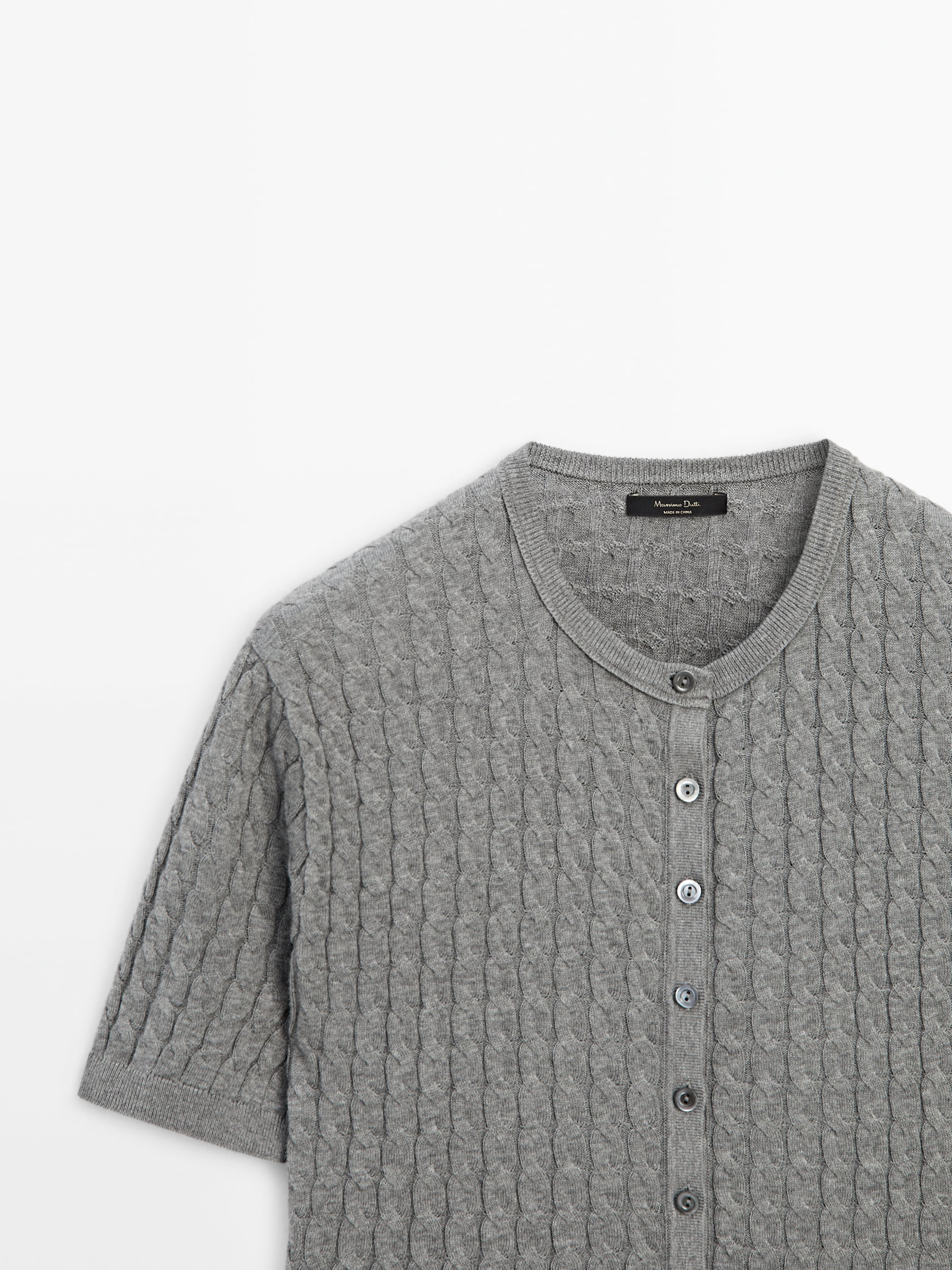 Short sleeve cable-knit cardigan