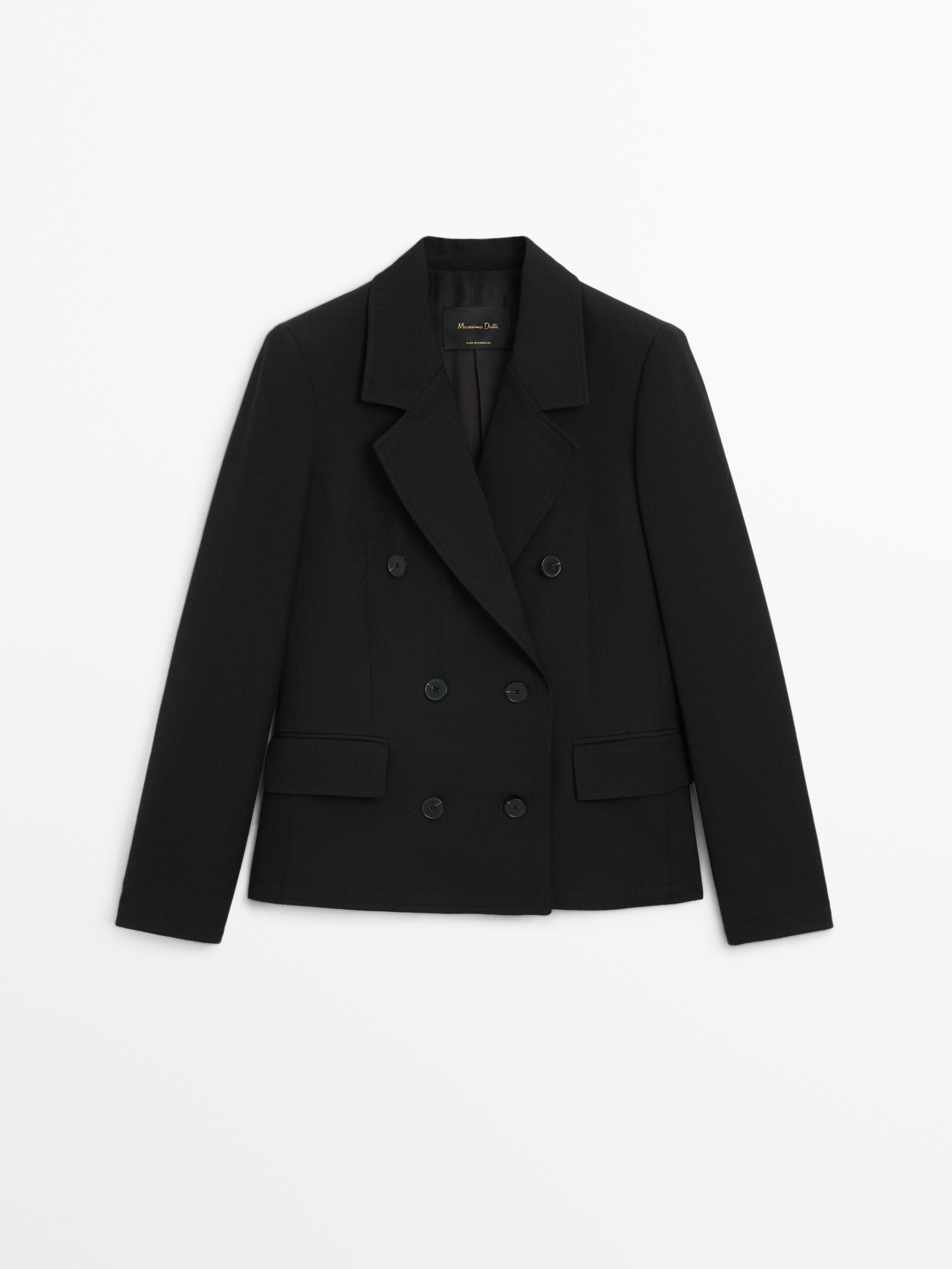 Black double-breasted cropped blazer