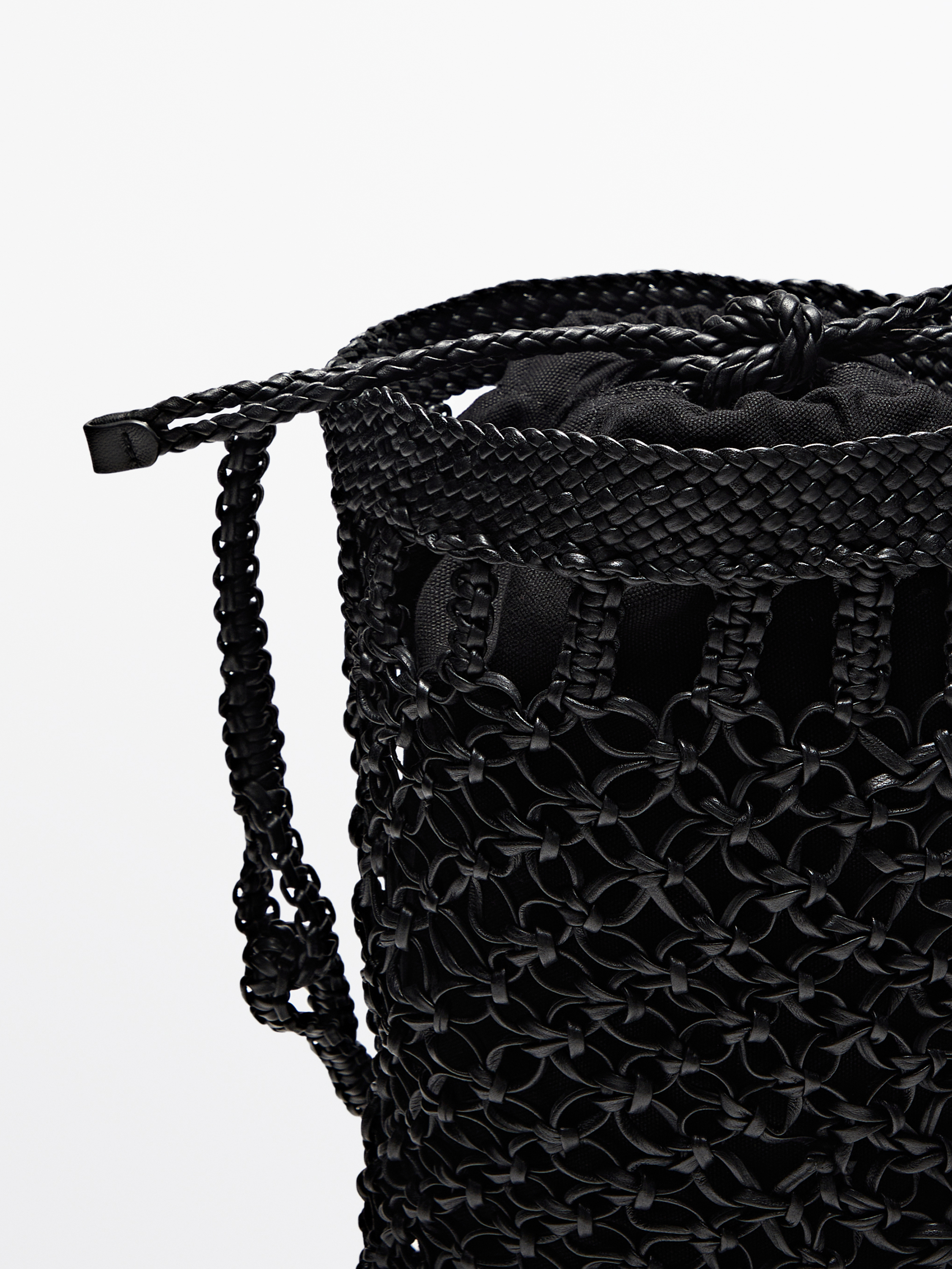 Nappa leather woven bucket bag
