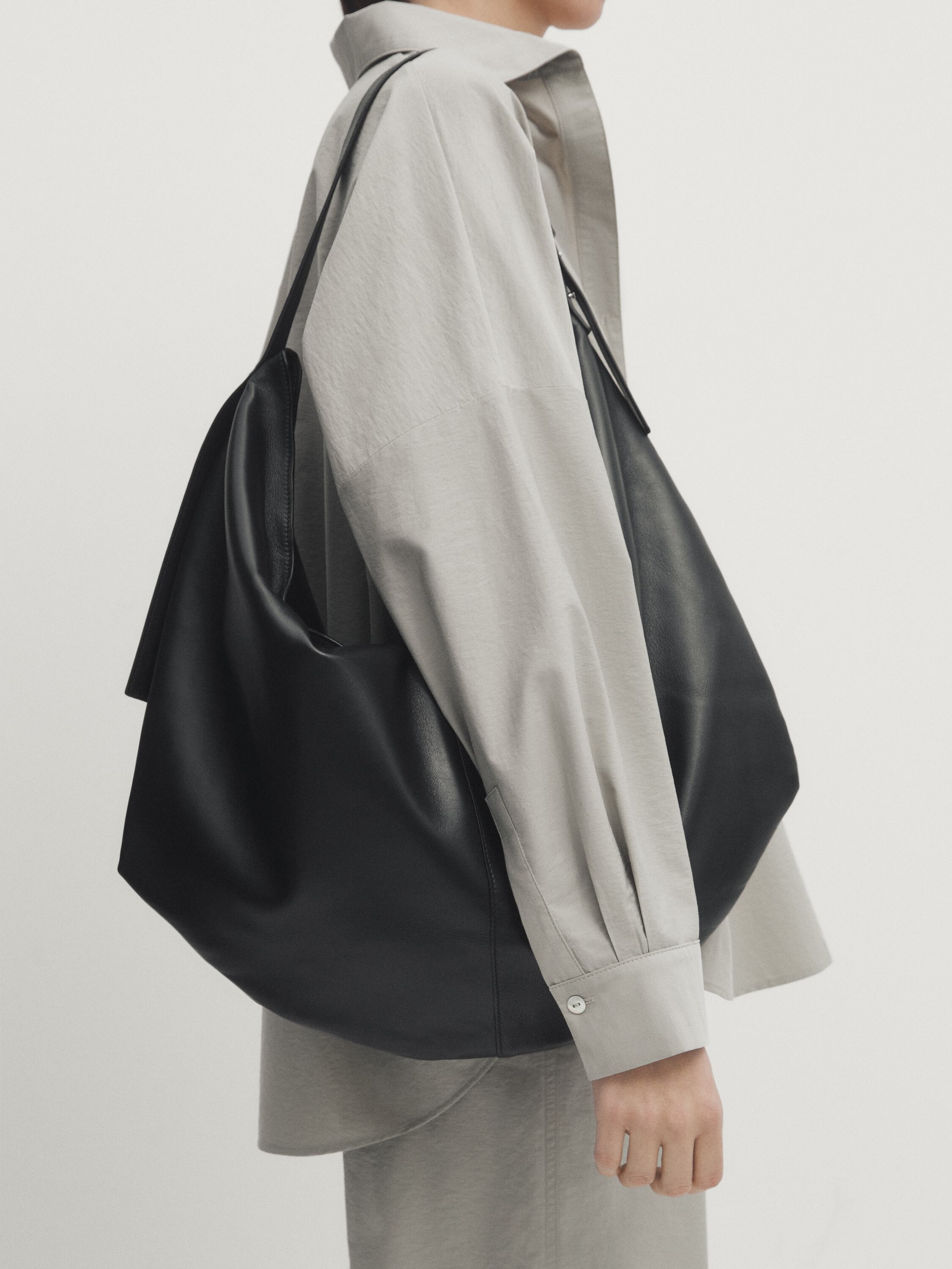 Maxi nappa leather half-moon bag