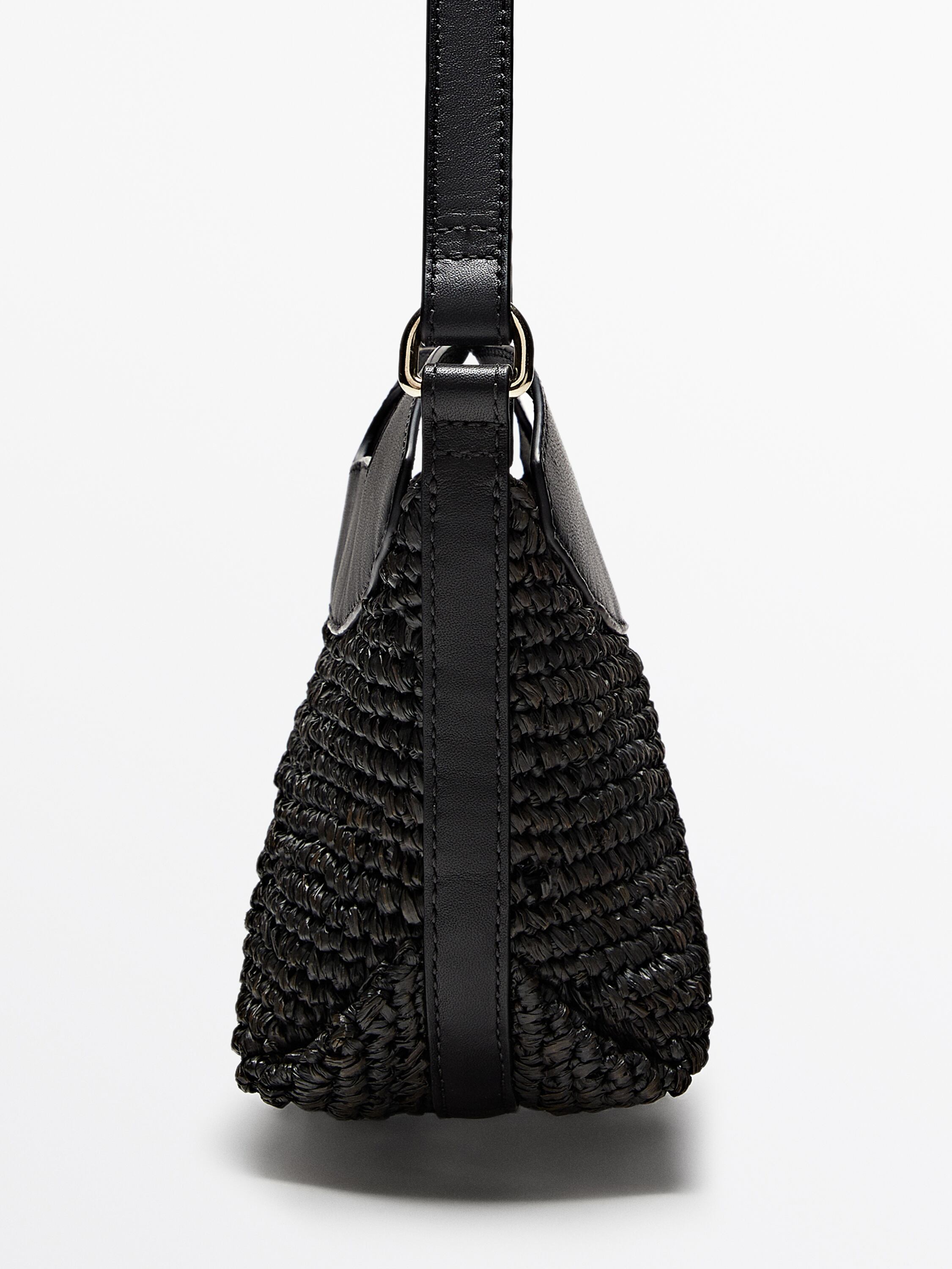 Raffia mini crossbody bag with leather strap