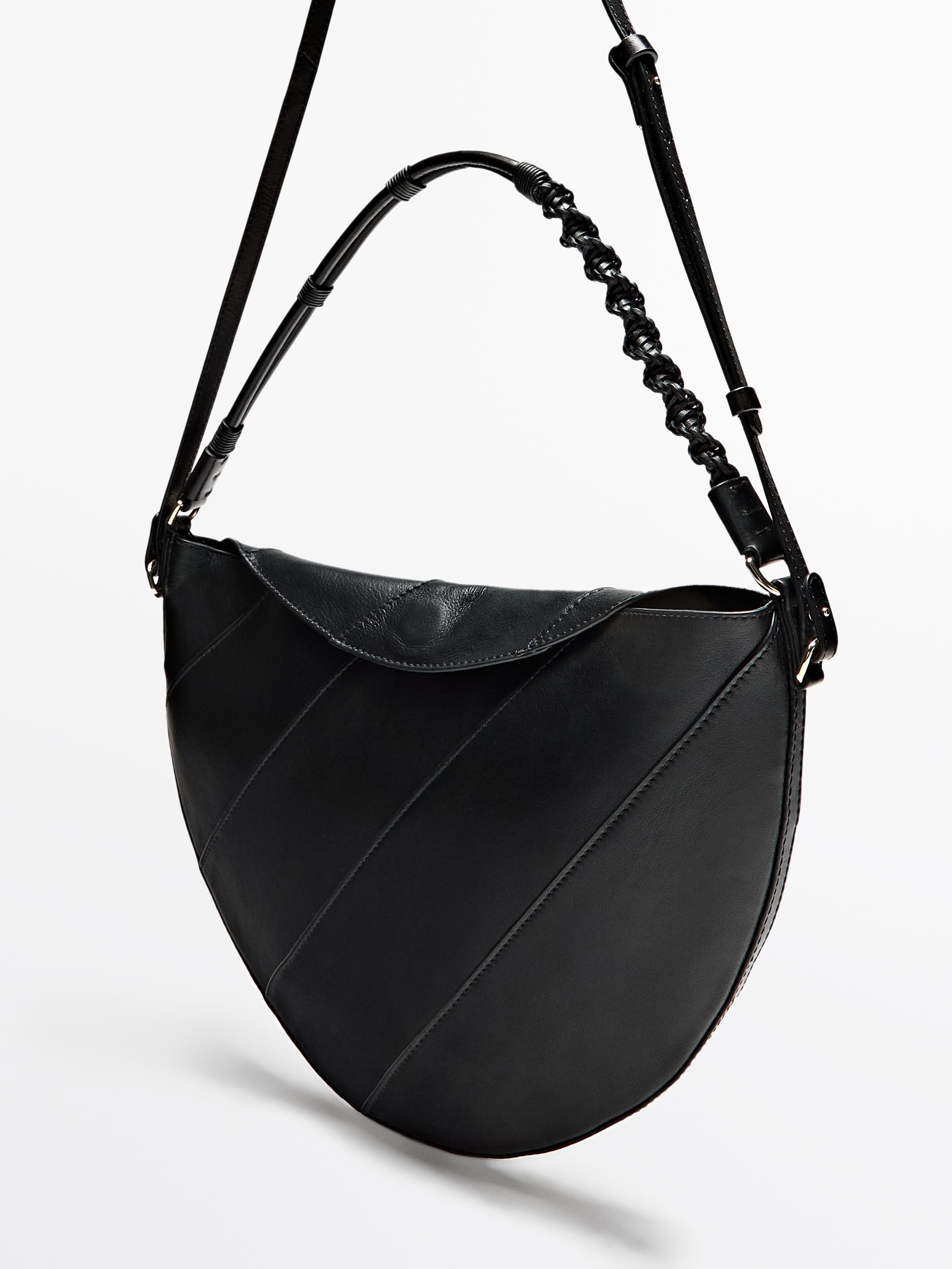 Nappa leather half-moon bag with woven strap