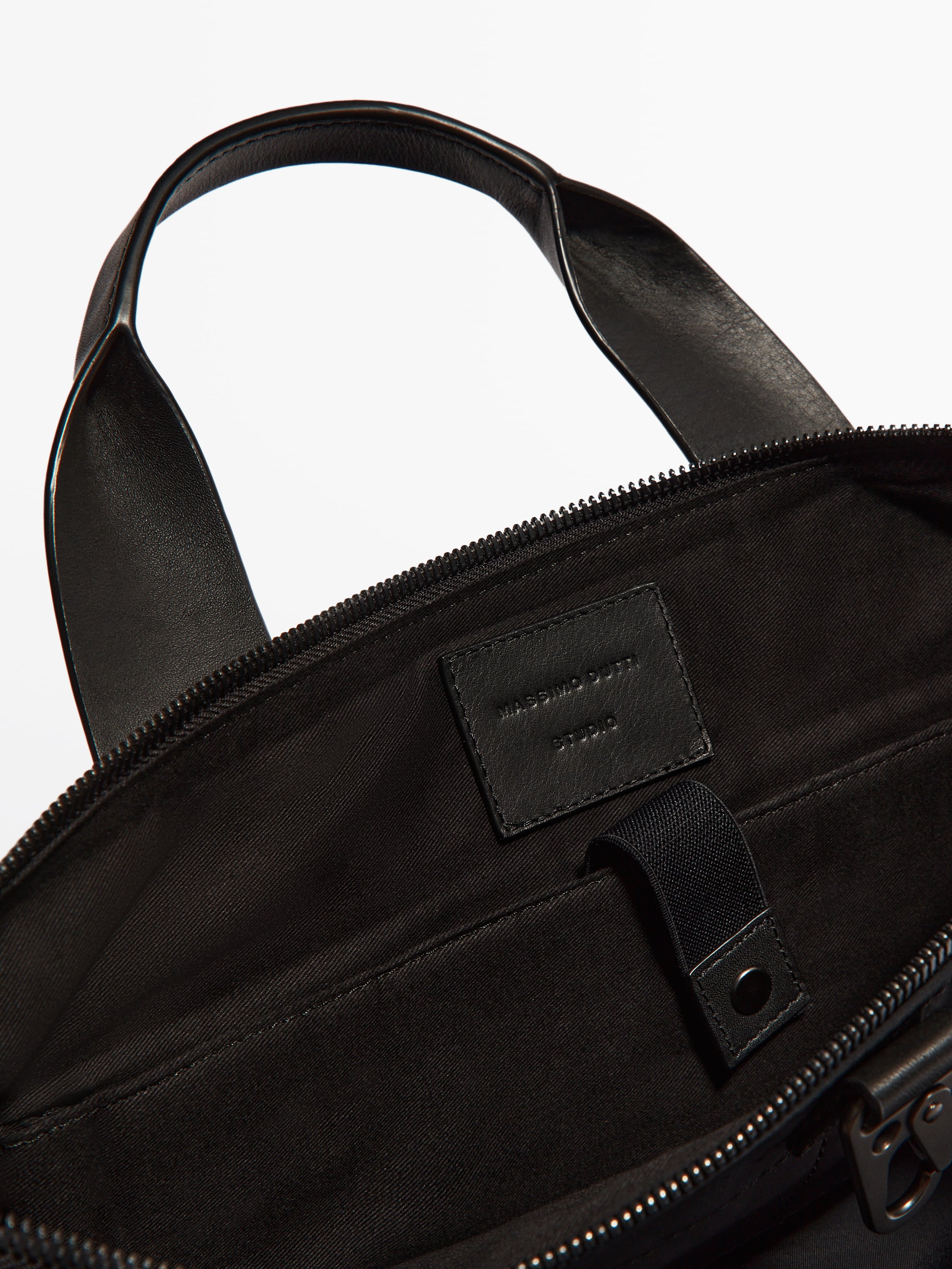 Contrast nylon tote bag with leather details - Studio