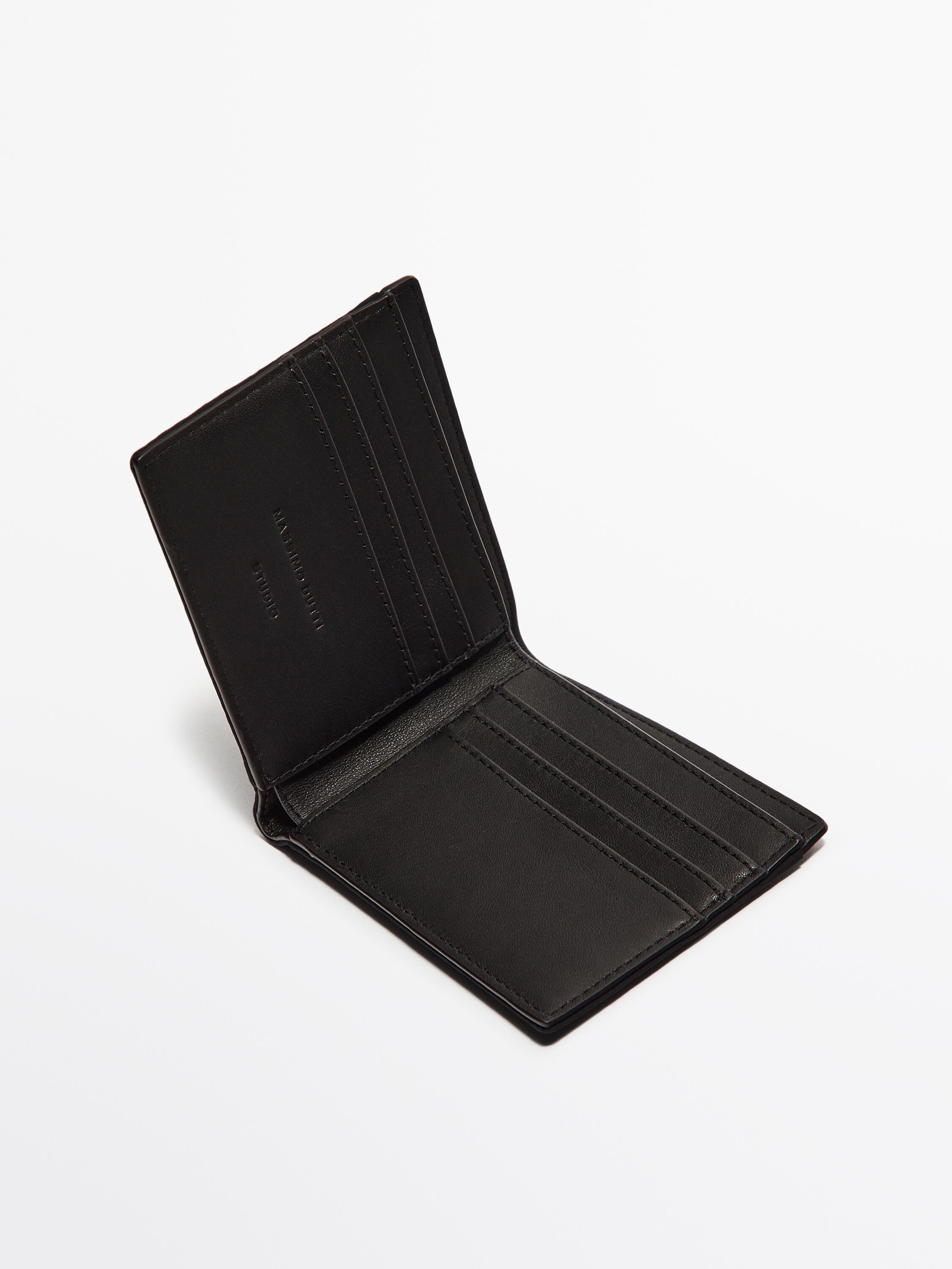 Contrast nylon wallet with leather details - Studio