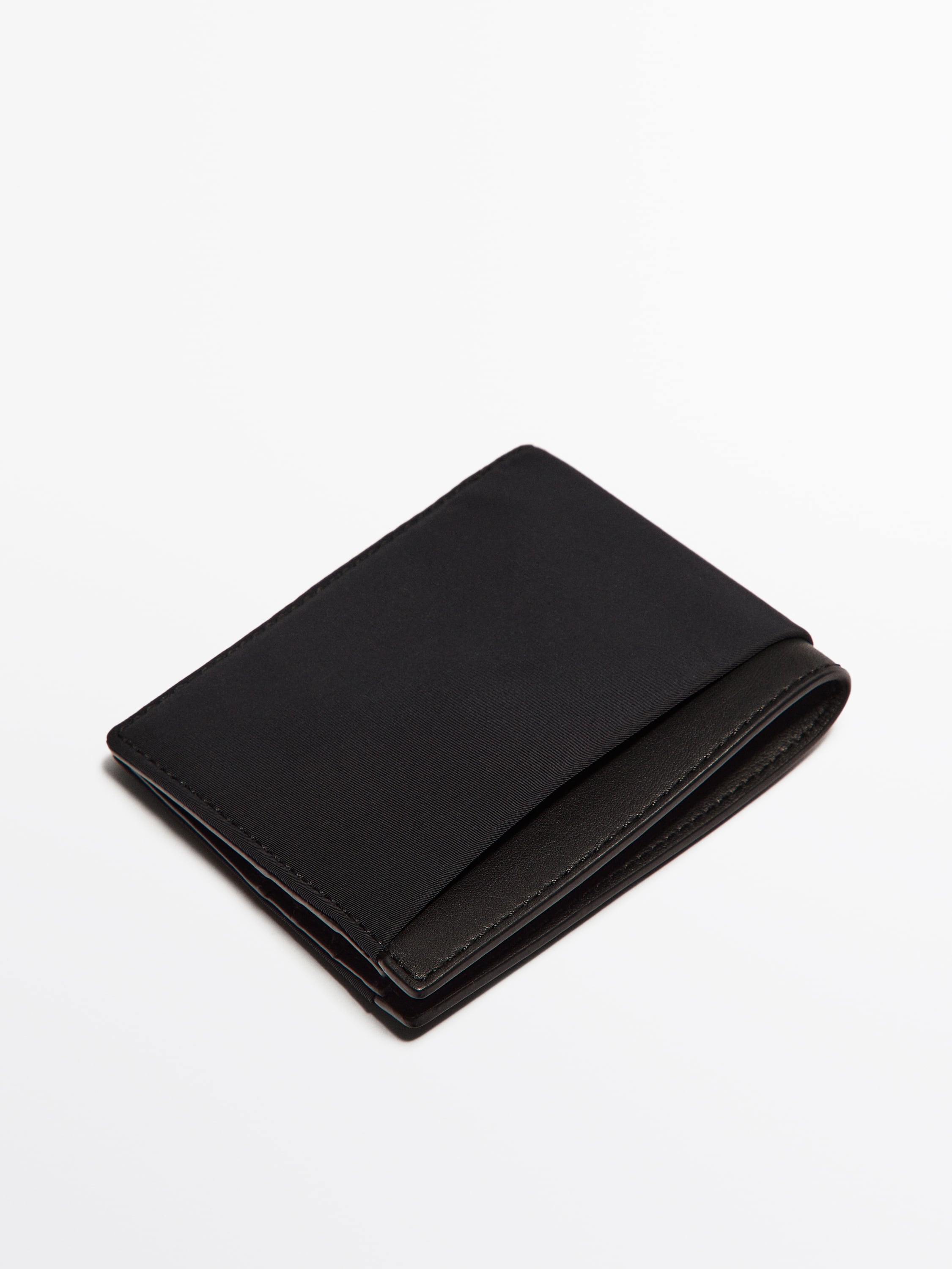 Contrast nylon wallet with leather details - Studio