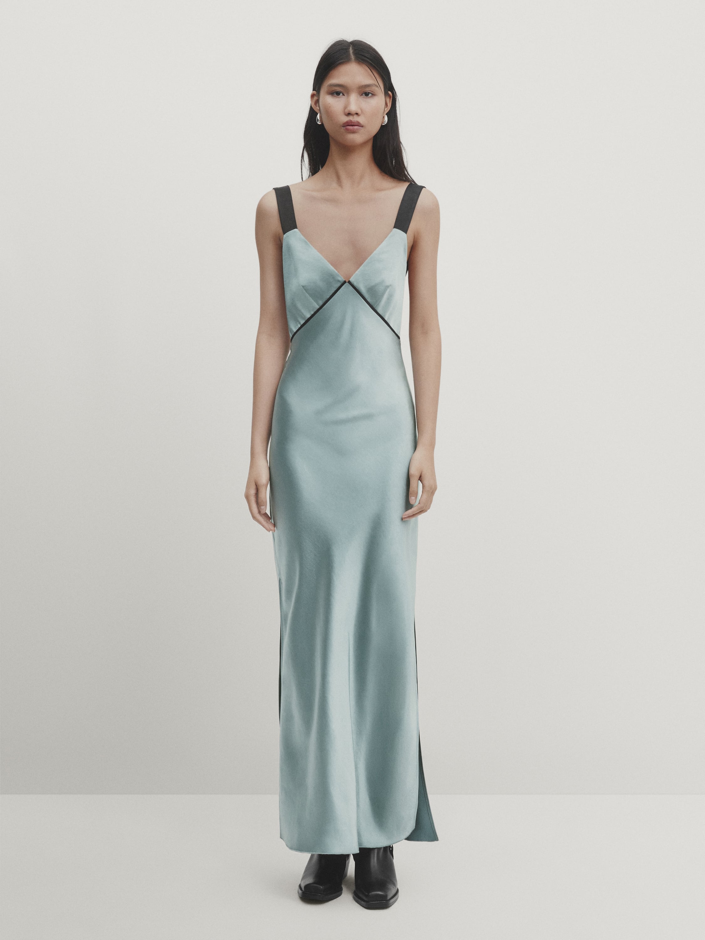 Satin dress with contrast details - Studio