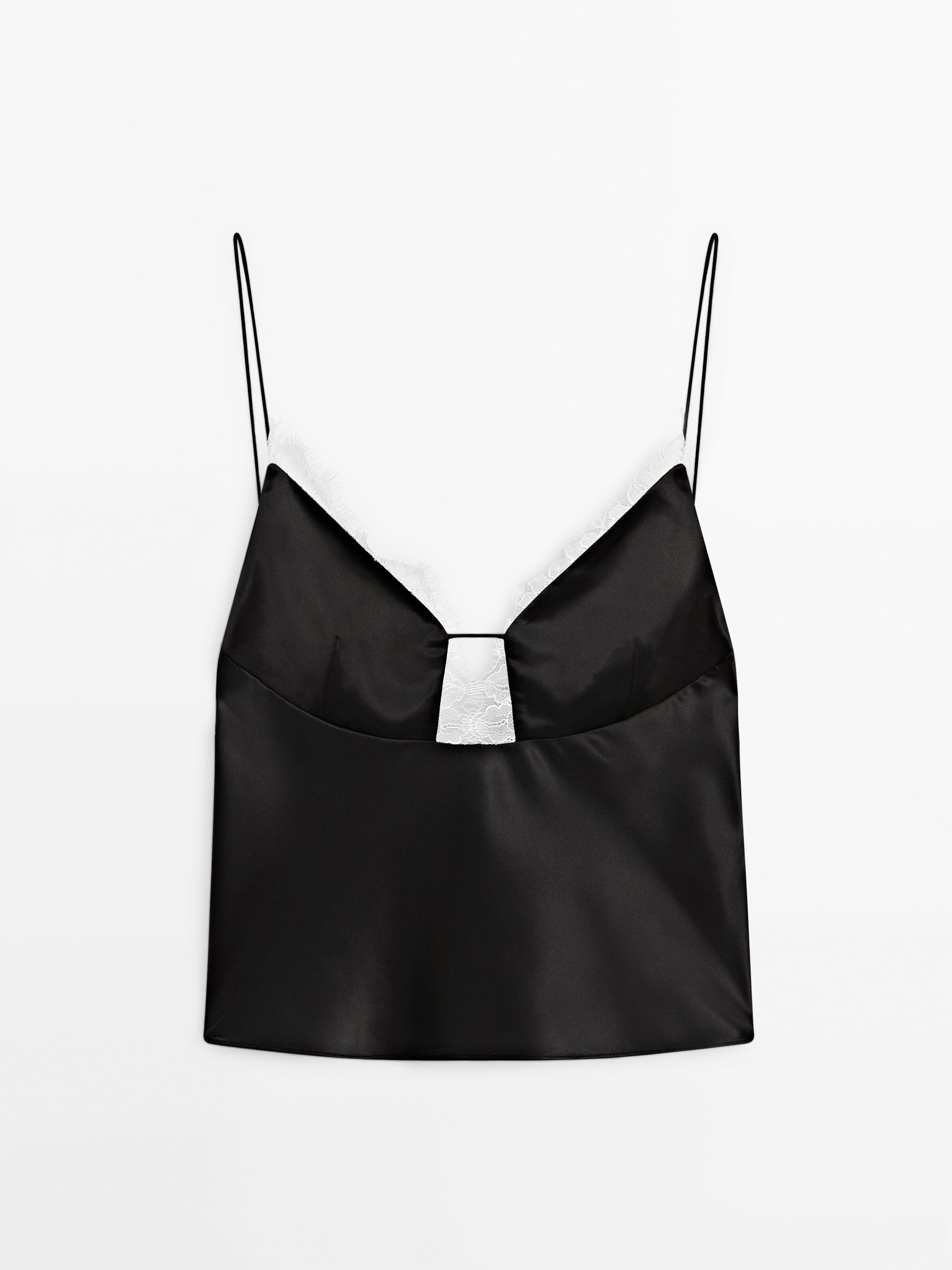 Satin camisole top with contrast lace - Studio