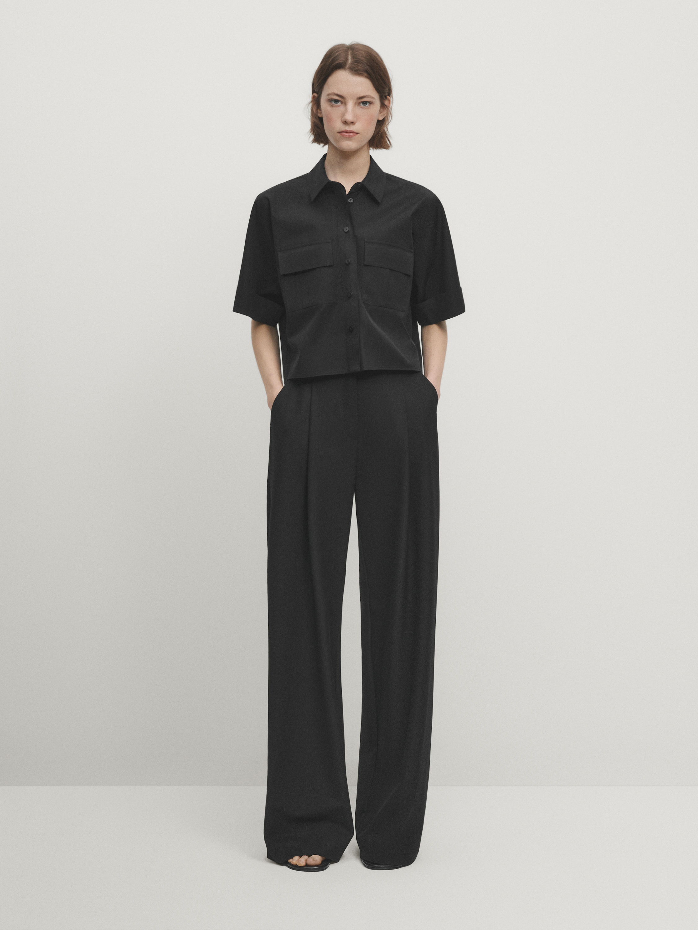 Short sleeve cropped cotton shirt with pockets - Studio