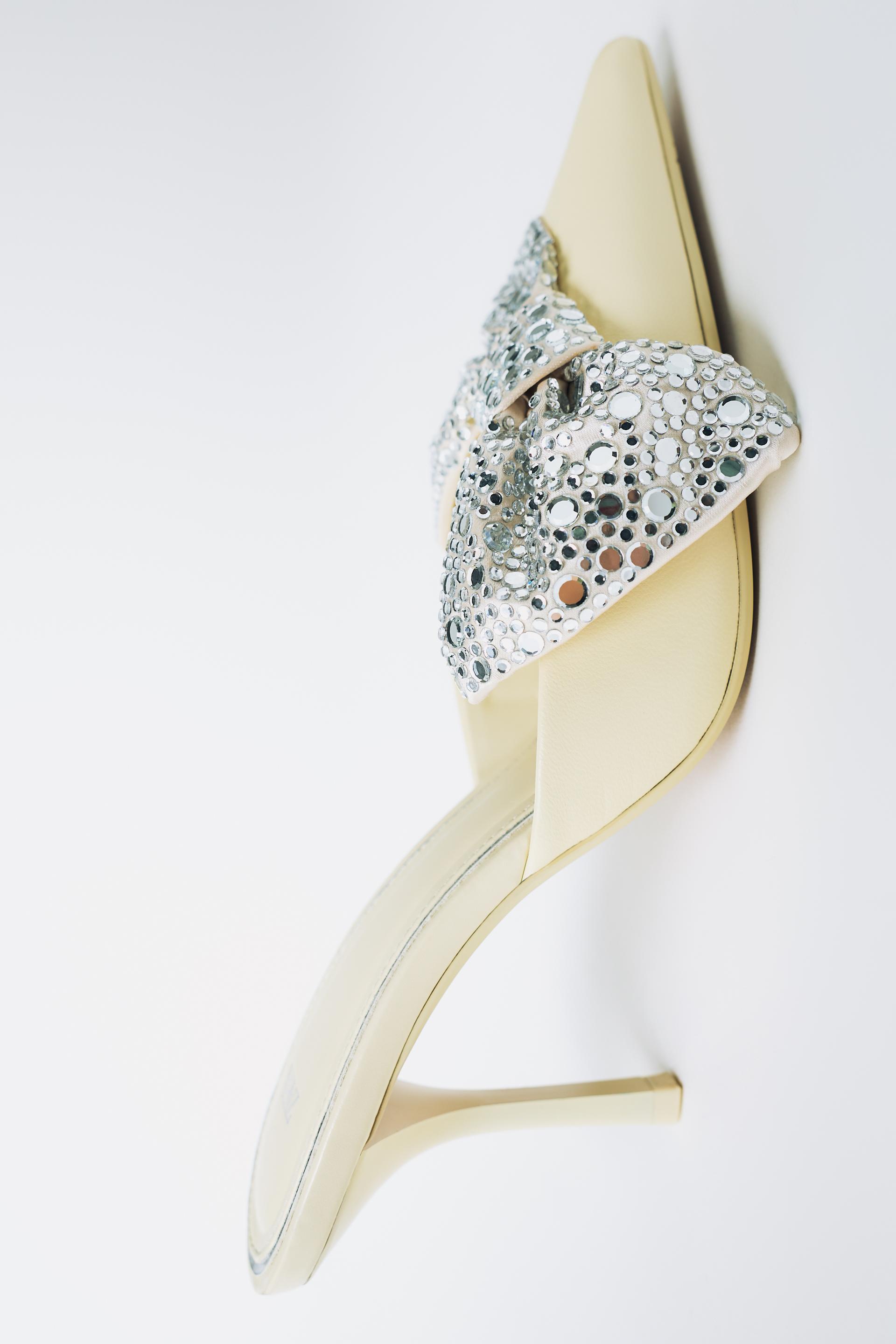 Zara Sparkly Bow Heeled Mules International Shipping