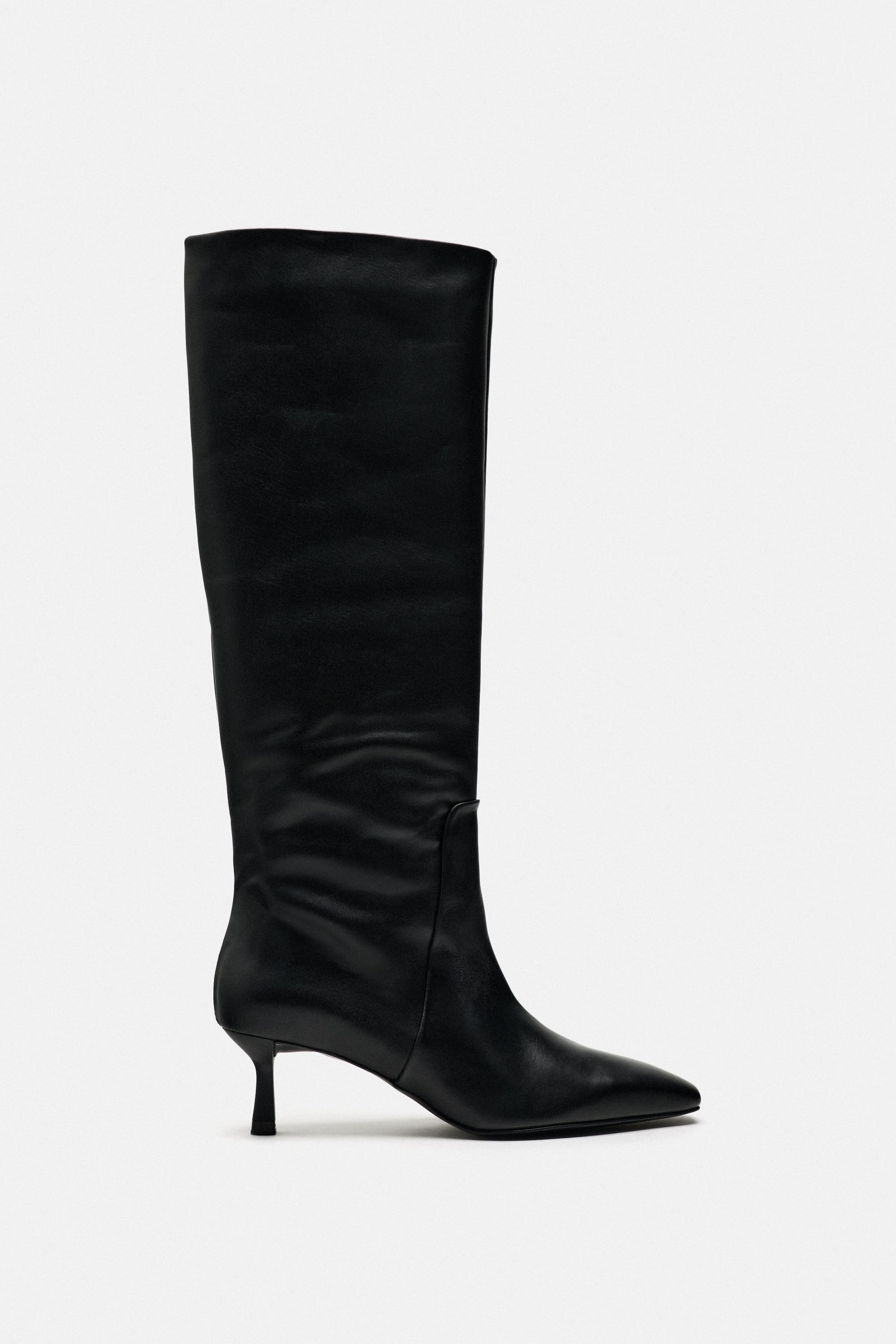 HEELED LEATHER KNEE HIGH BOOTS