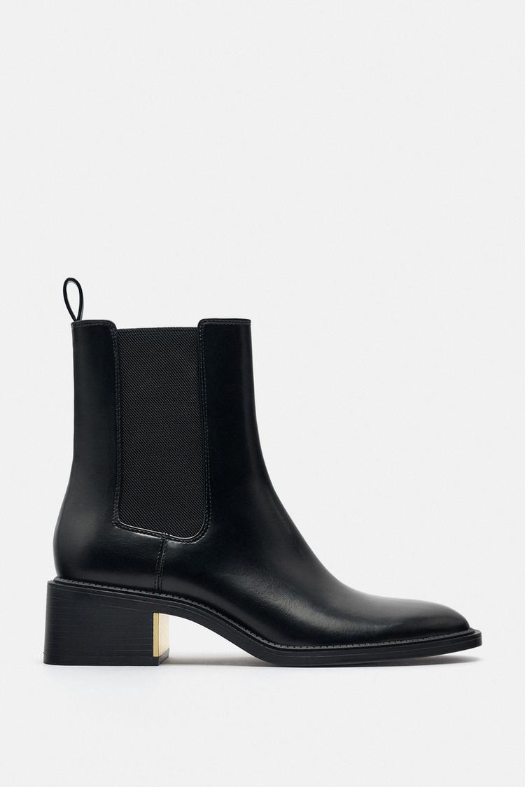 METAL TRIM BLOCK HEEL ANKLE BOOTS