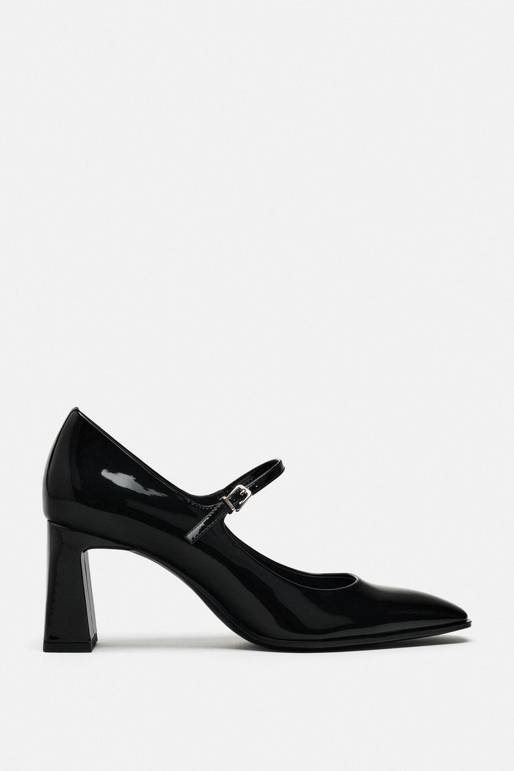 Zara high heel court shoes with ankle strap cheap