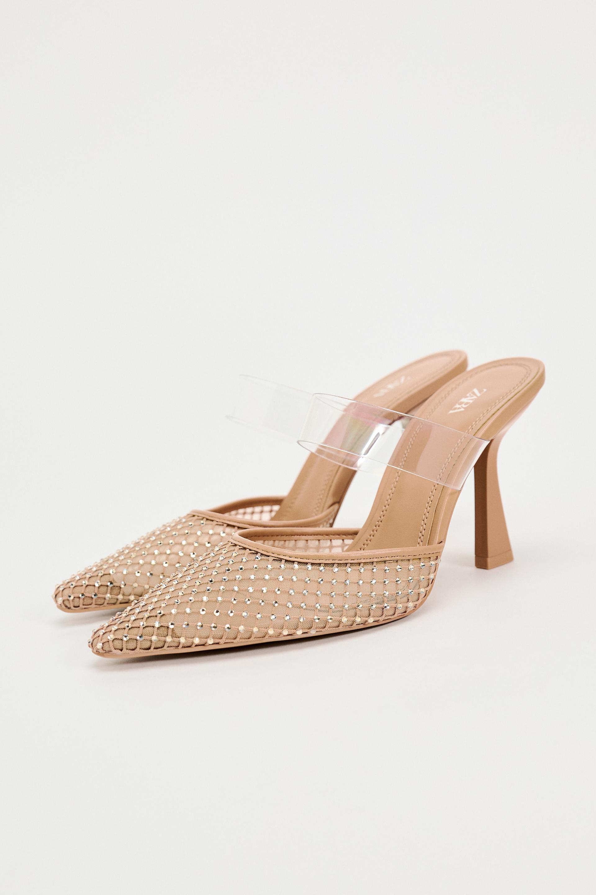 Zara Vinyl Mesh Heeled Mules International Shipping