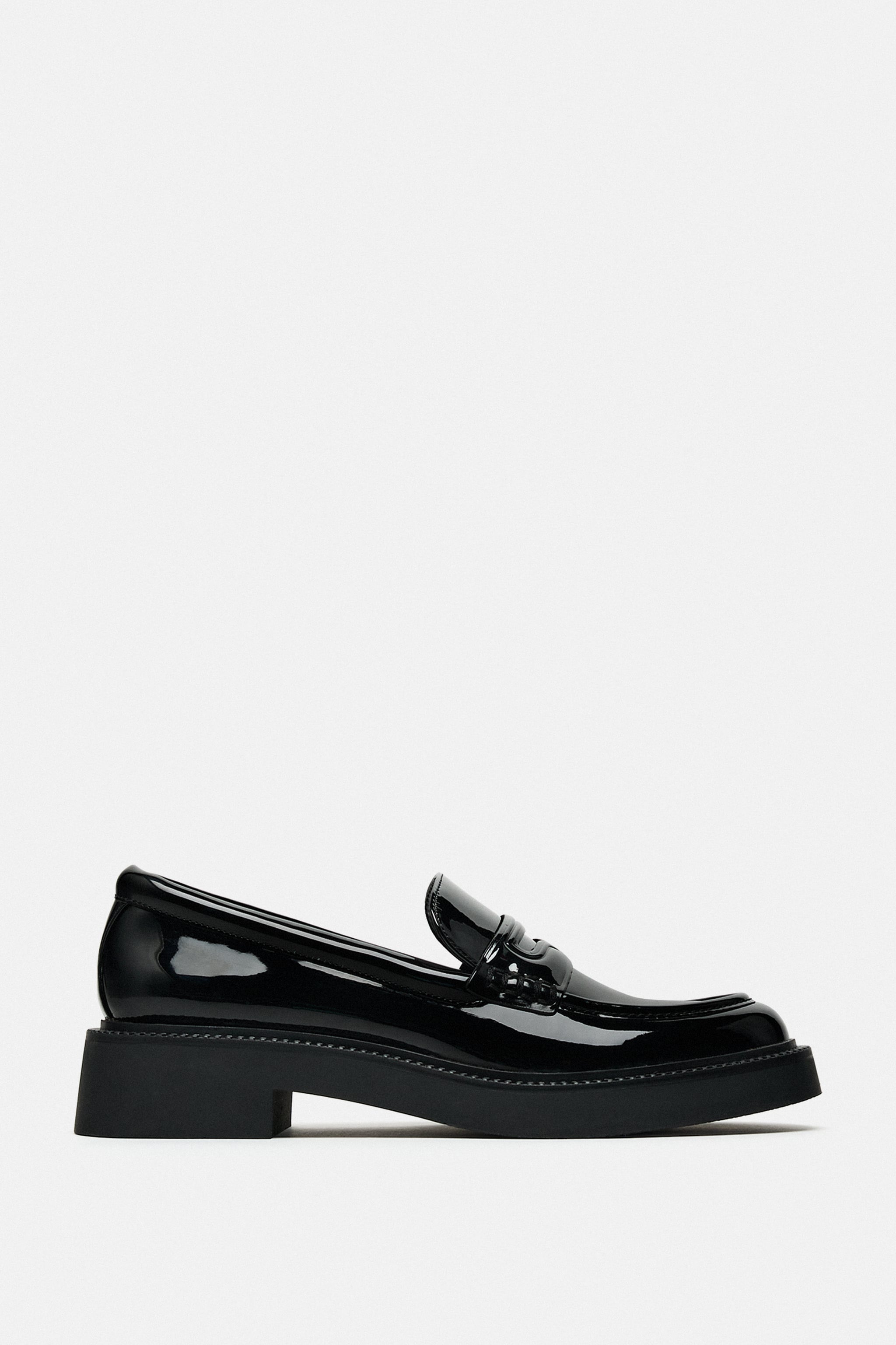 FAUX PATENT LEATHER FLAT PENNY LOAFERS