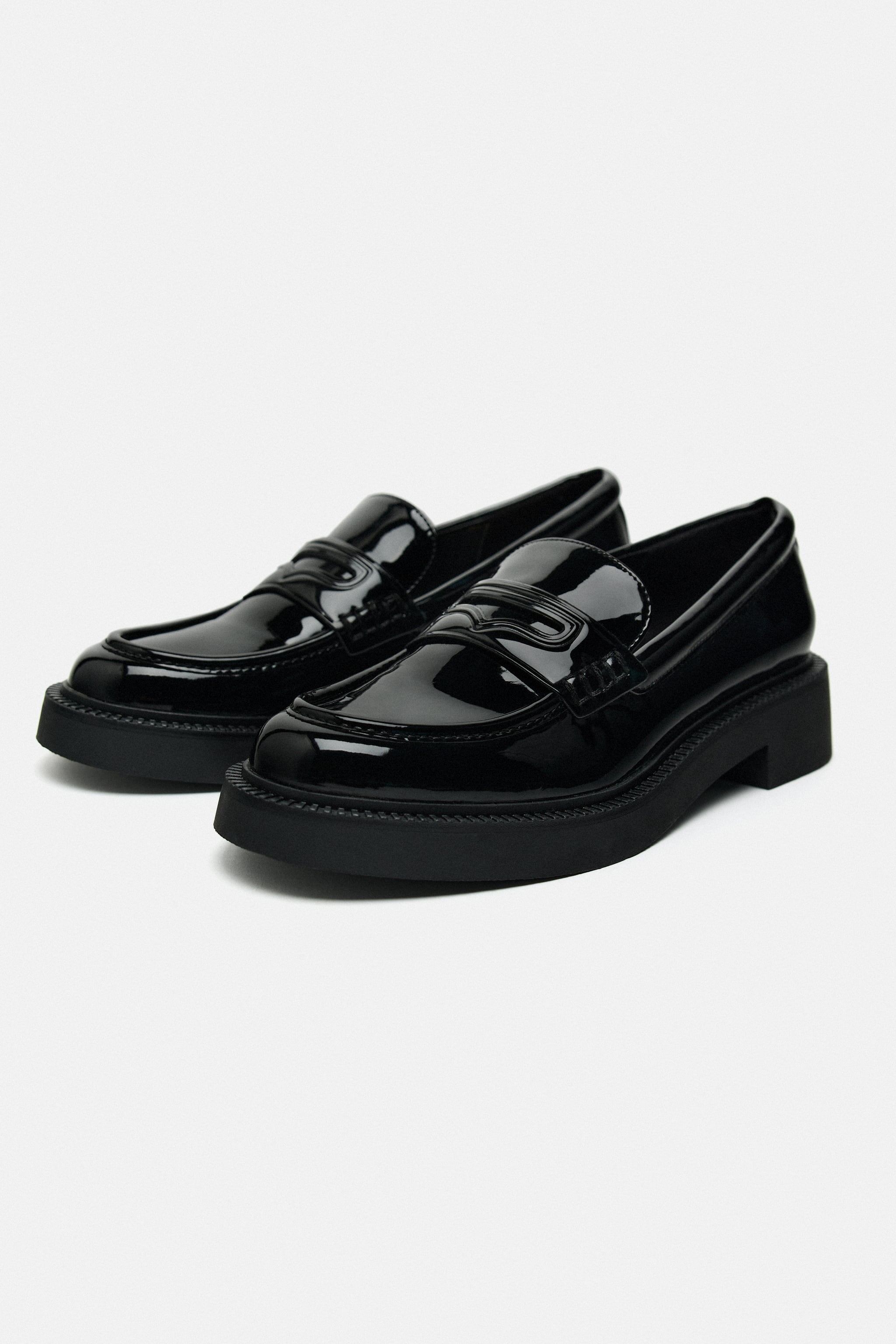 FAUX PATENT LEATHER FLAT PENNY LOAFERS