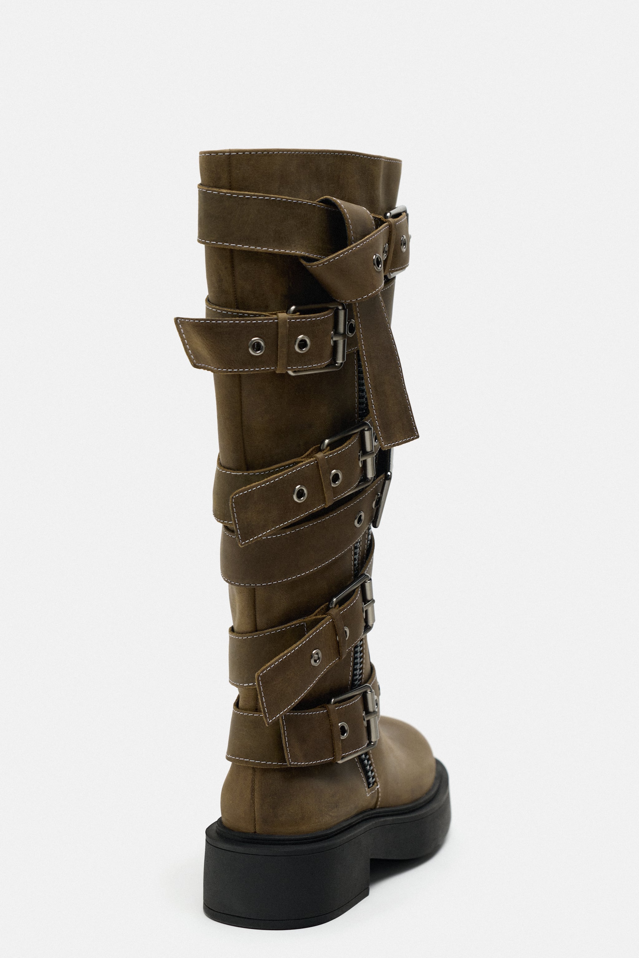 BUCKLED LEATHER KNEE HIGH BOOTS