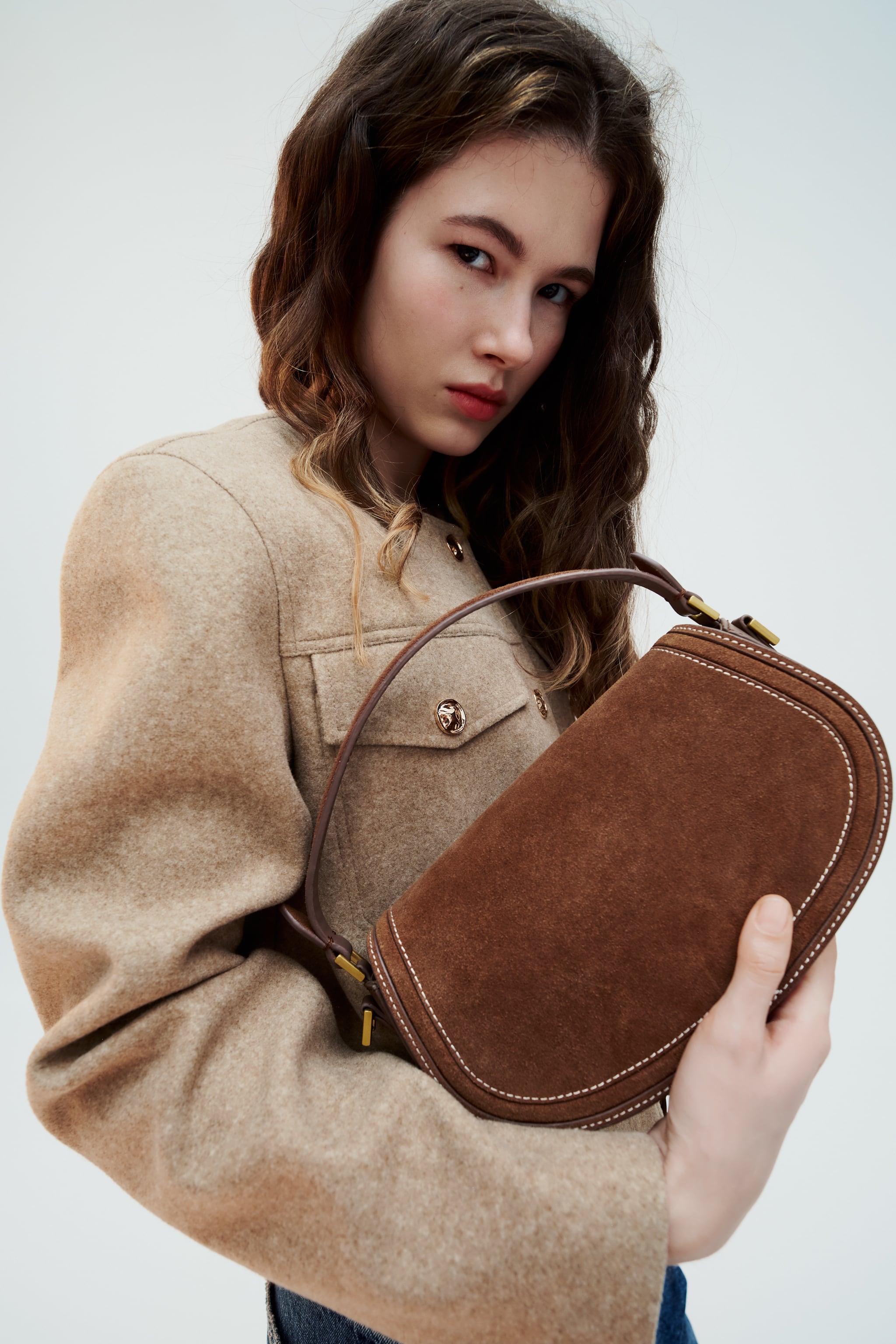 SUEDE CROSSBODY BAG WITH FLAP