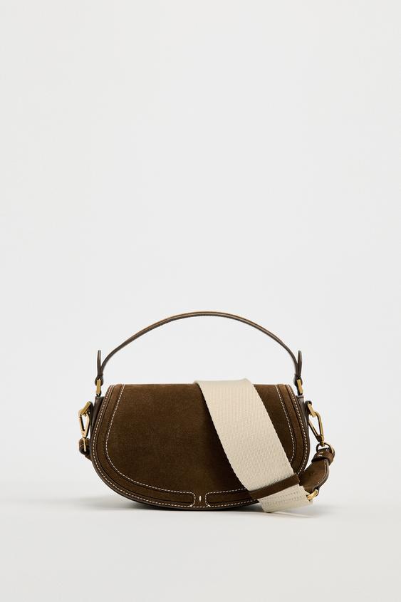 SPLIT SUEDE CROSSBODY BAG WITH FLAP Brown ZARA India