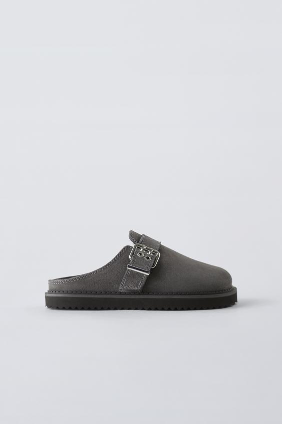 SABOȚI DIN PIELE ÎNTOARSĂ Gri ZARA România