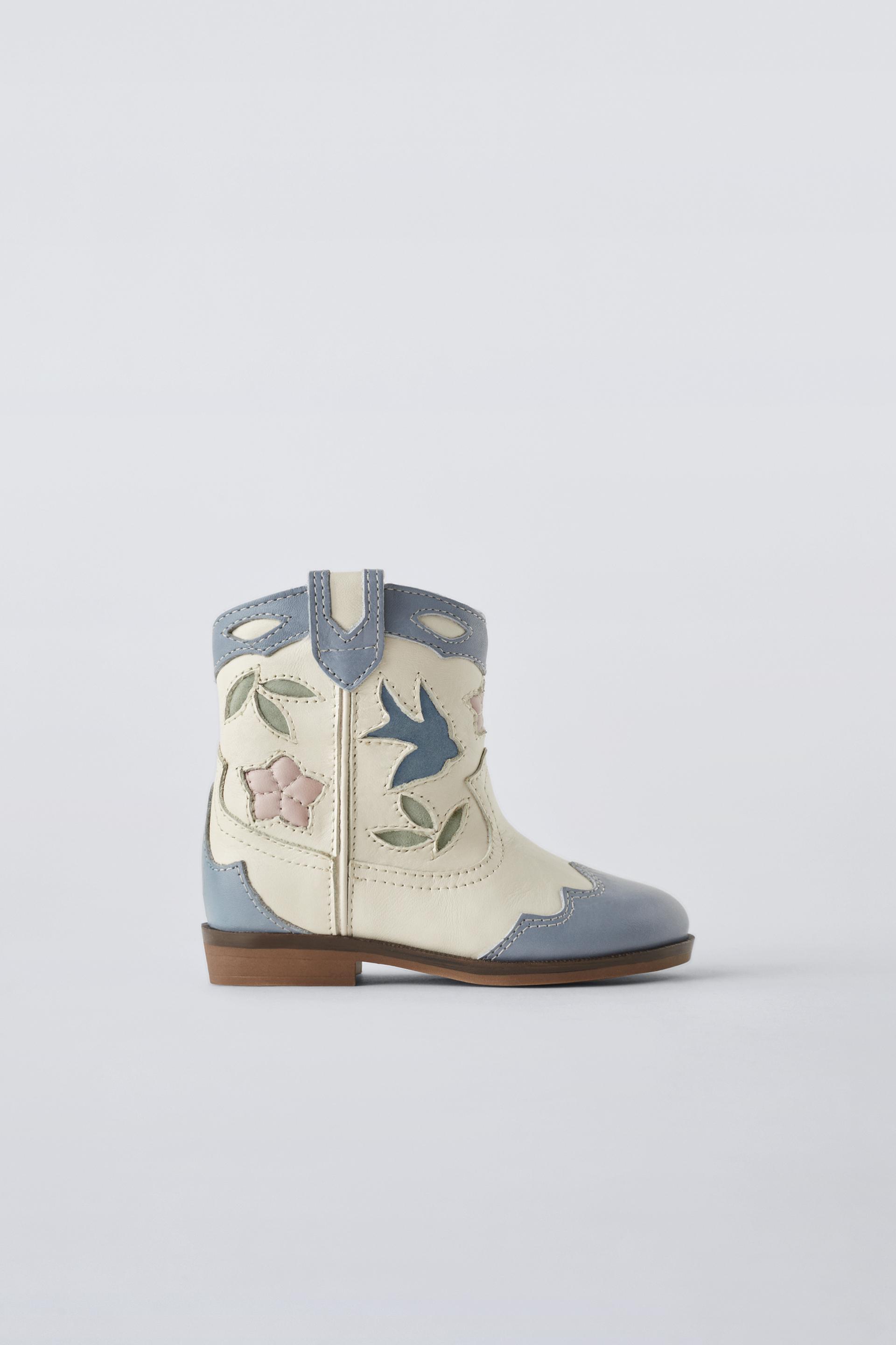 LEATHER COWBOY ANKLE BOOTS Blue ZARA Canada