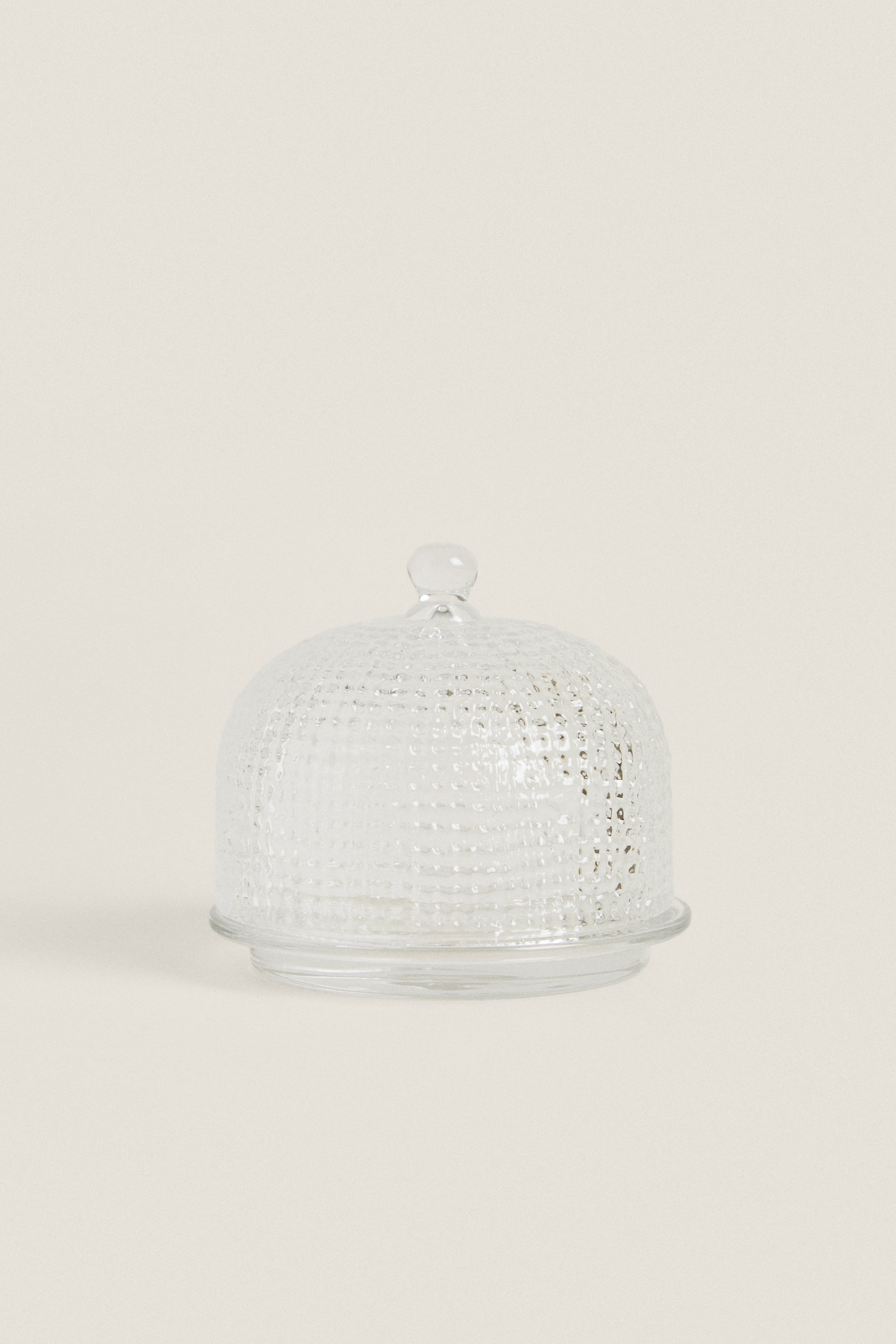 GLASS BUTTER DISH WITH RAISED DETAIL