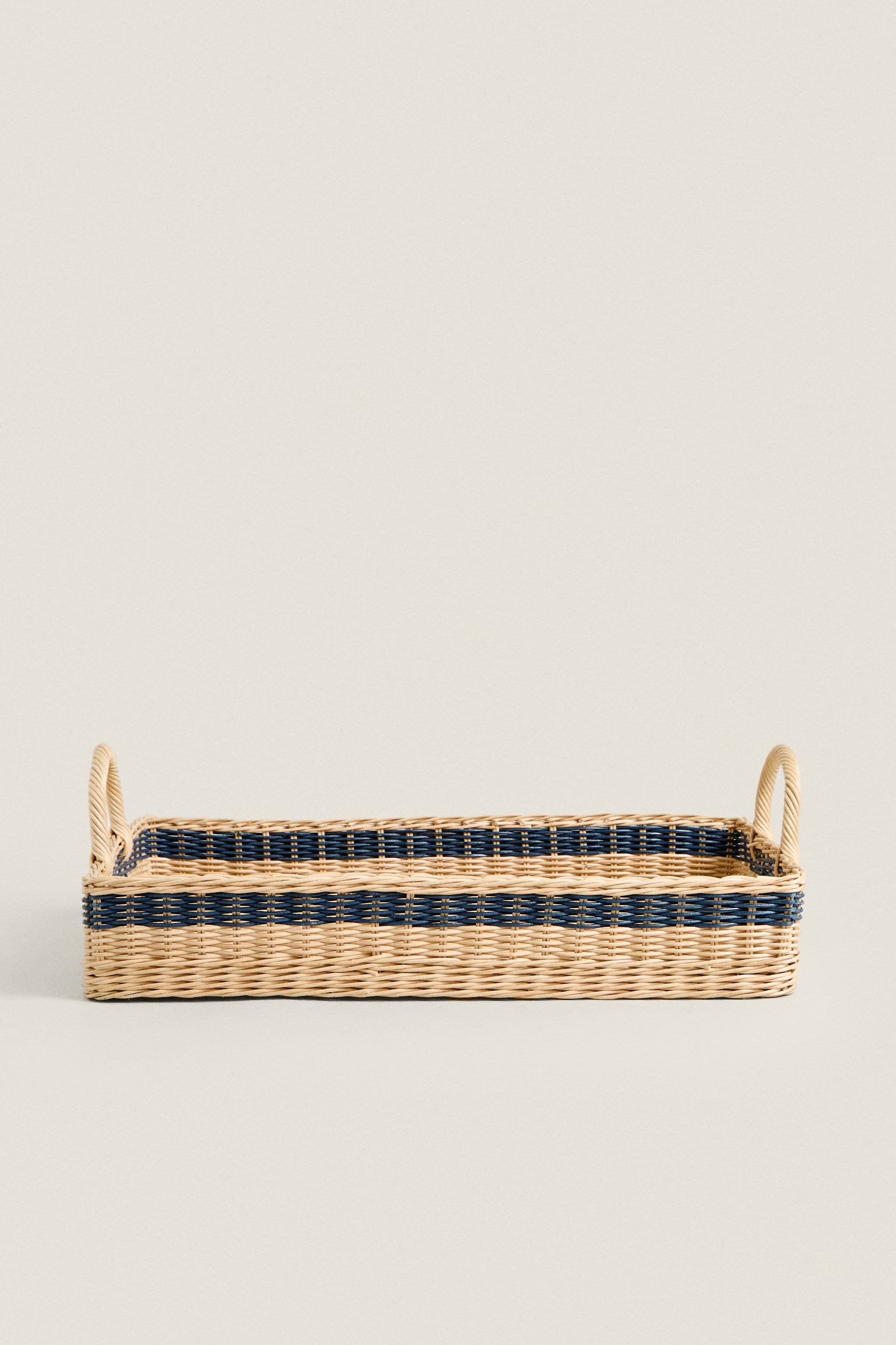 RATTAN TRAY WITH A COLORED STRIPE