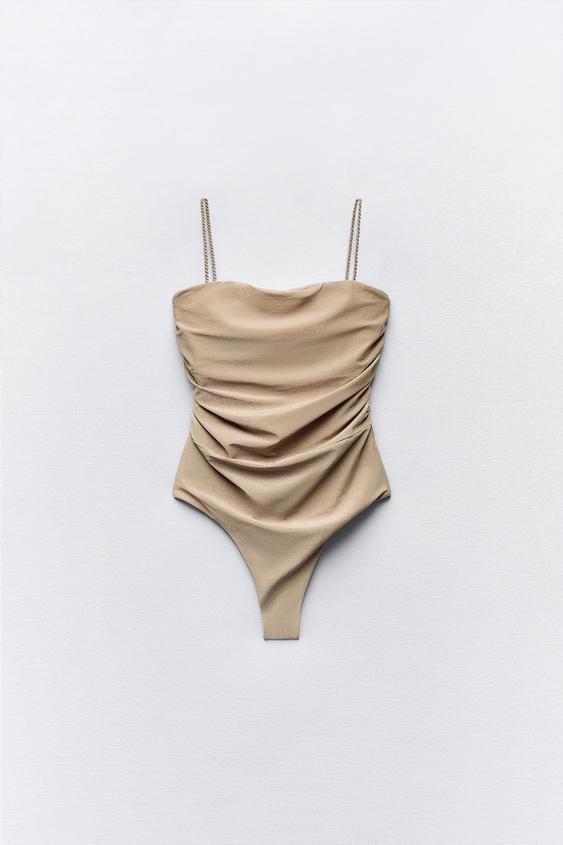 GATHERED FOIL SWIMSUIT Gold ZARA Australia