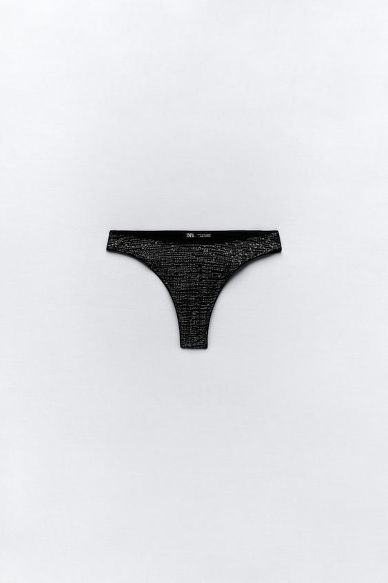METALLIC THREAD BIKINI BOTTOMS Black ZARA New Zealand