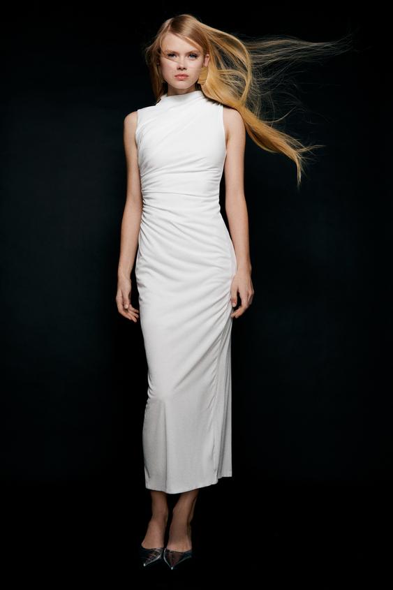 DRAPED MIDI DRESS White ZARA South Africa