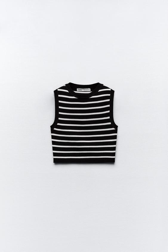 KNIT CROP TOP Black / White ZARA Australia