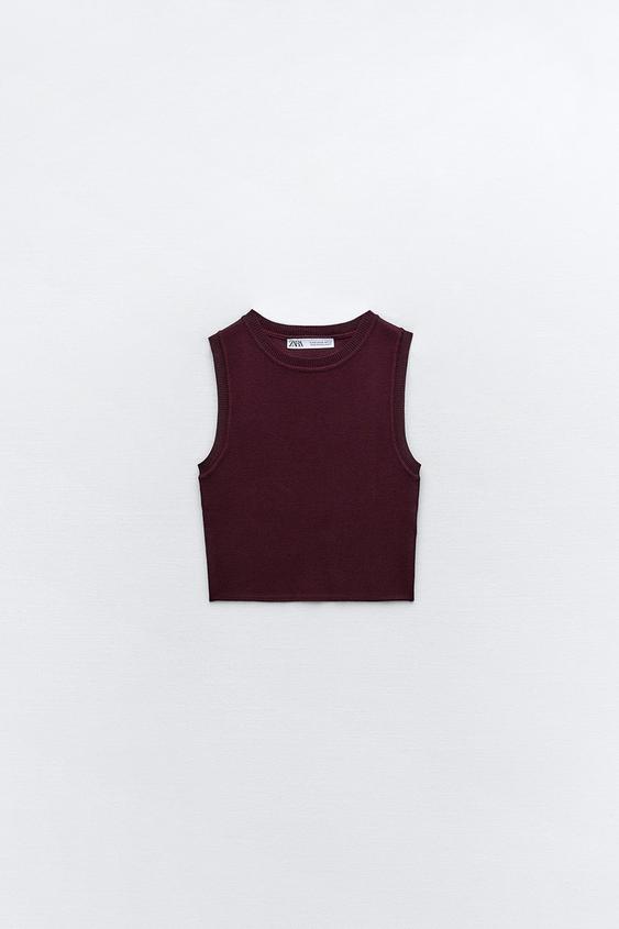 KNIT CROP TOP Burgundy ZARA Australia