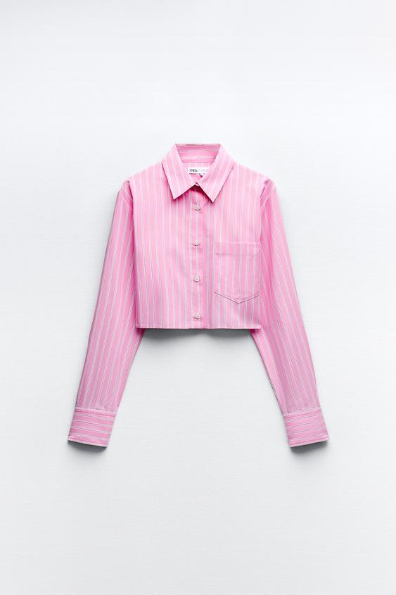 CAMISA CORTA RAYAS Rosa ZARA Chile