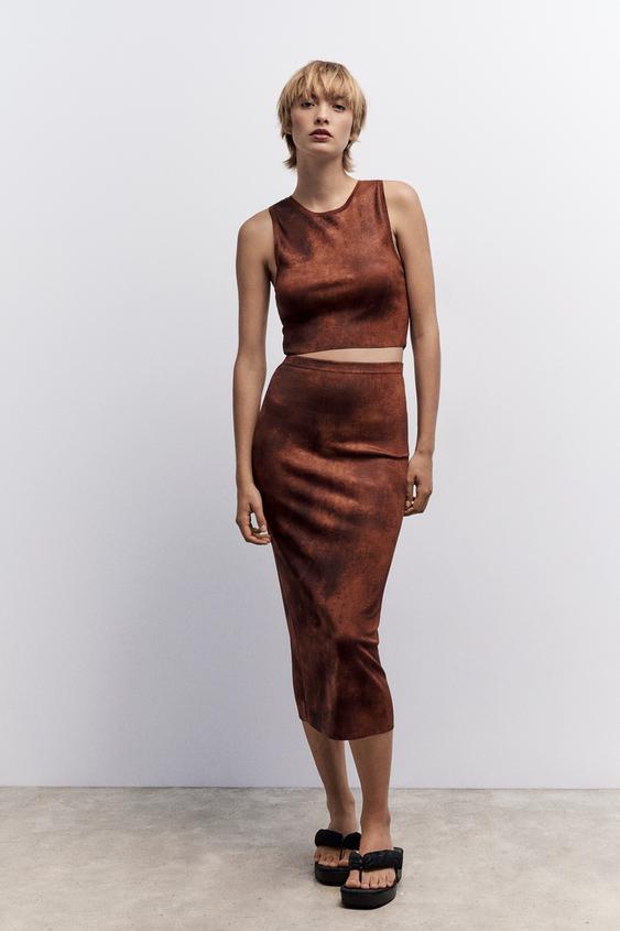 ANTIQUE FINISH KNIT PENCIL SKIRT TYENARANJA ZARA Australia