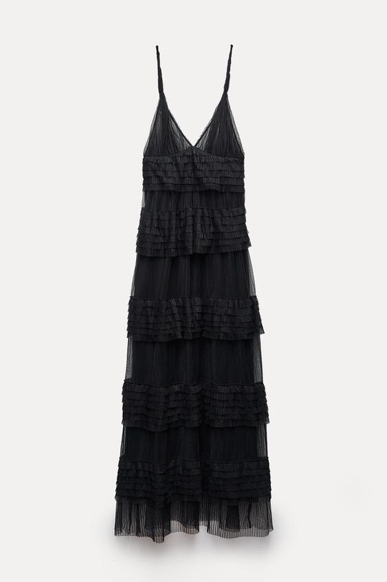 ZW COLLECTION TULLE DRESS WITH RUFFLES Black ZARA Australia