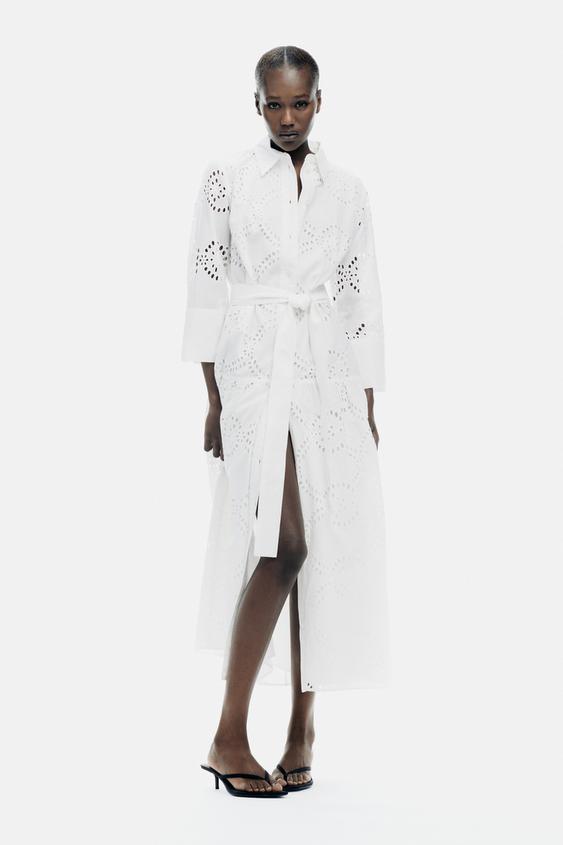 CUTWORK EMBROIDERY DRESS White ZARA New Zealand