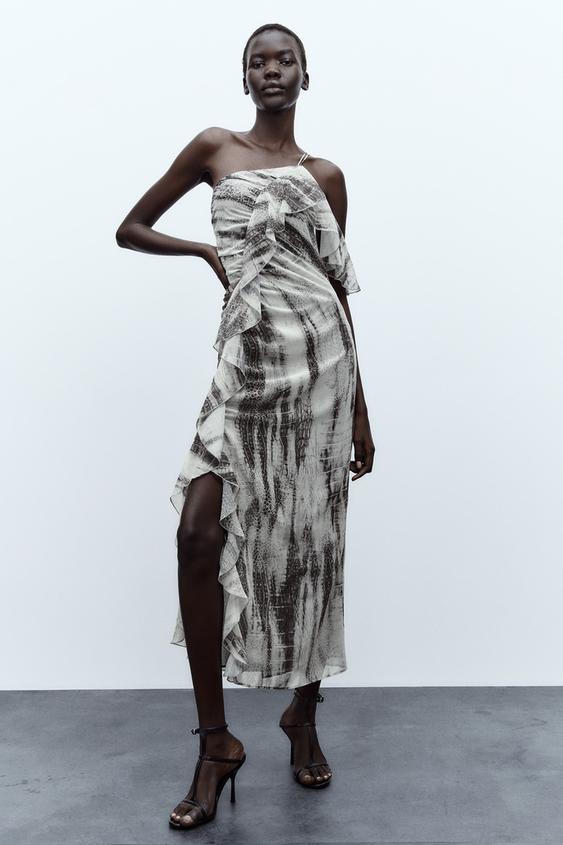 RUFFLED PRINTED DRESS crocodile ZARA Australia