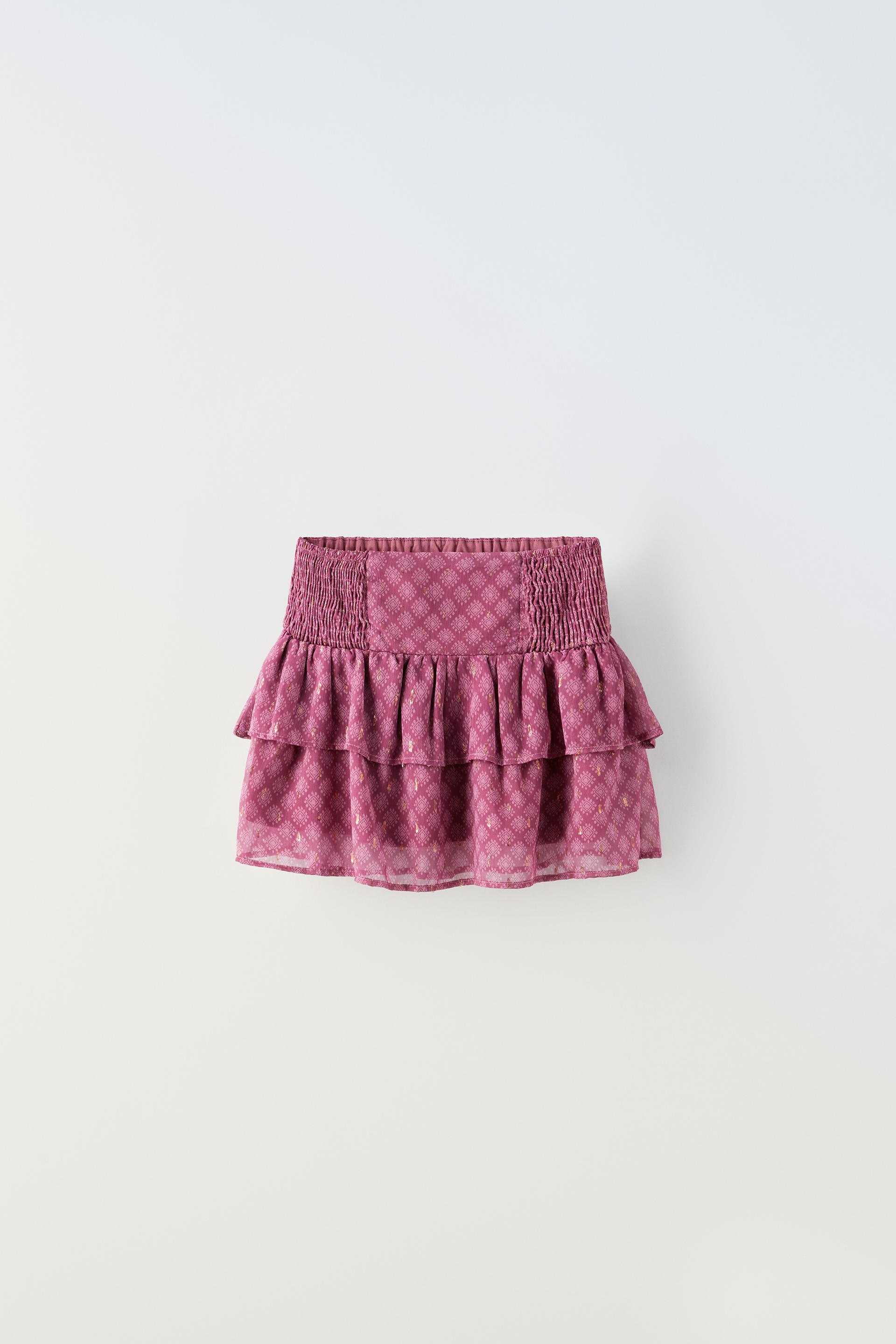 PRINTED SKIRT WITH SHIMMERY DETAIL Burgundy ZARA New Zealand