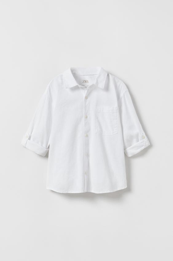 CAMISA CON LINO Blanco ZARA Chile