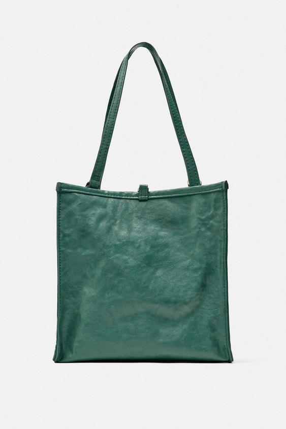 ROCKER TOTE BAG WITH A WRINKLED EFFECT Green ZARA New Zealand