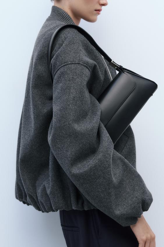 MINIMALIST SHOULDER BAG WITH FLAP Black ZARA Australia