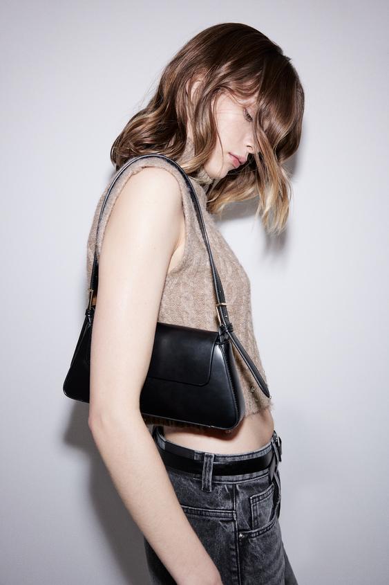 MINIMALIST SHOULDER BAG WITH FLAP Black ZARA Australia