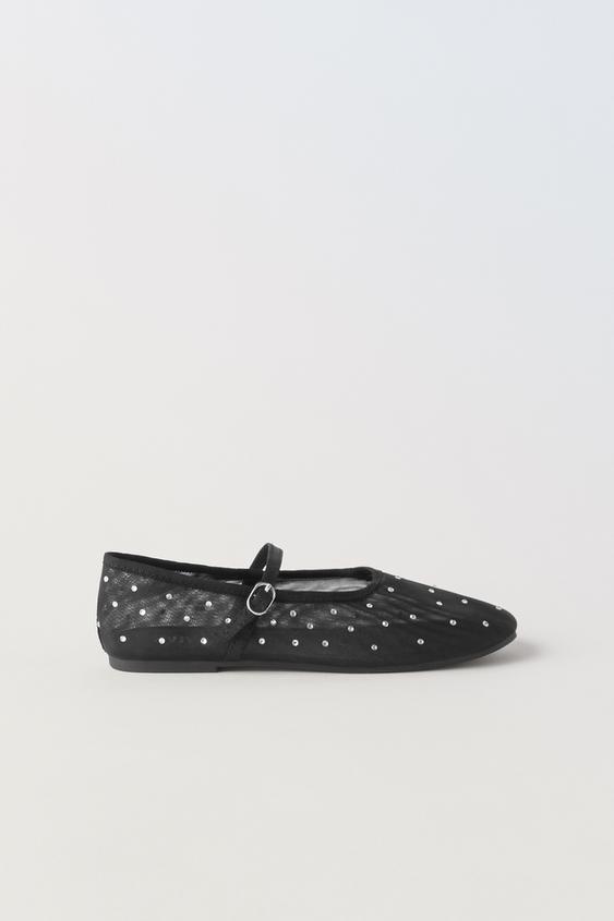MESH BALLET FLATS WITH RHINESTONES Black ZARA Australia