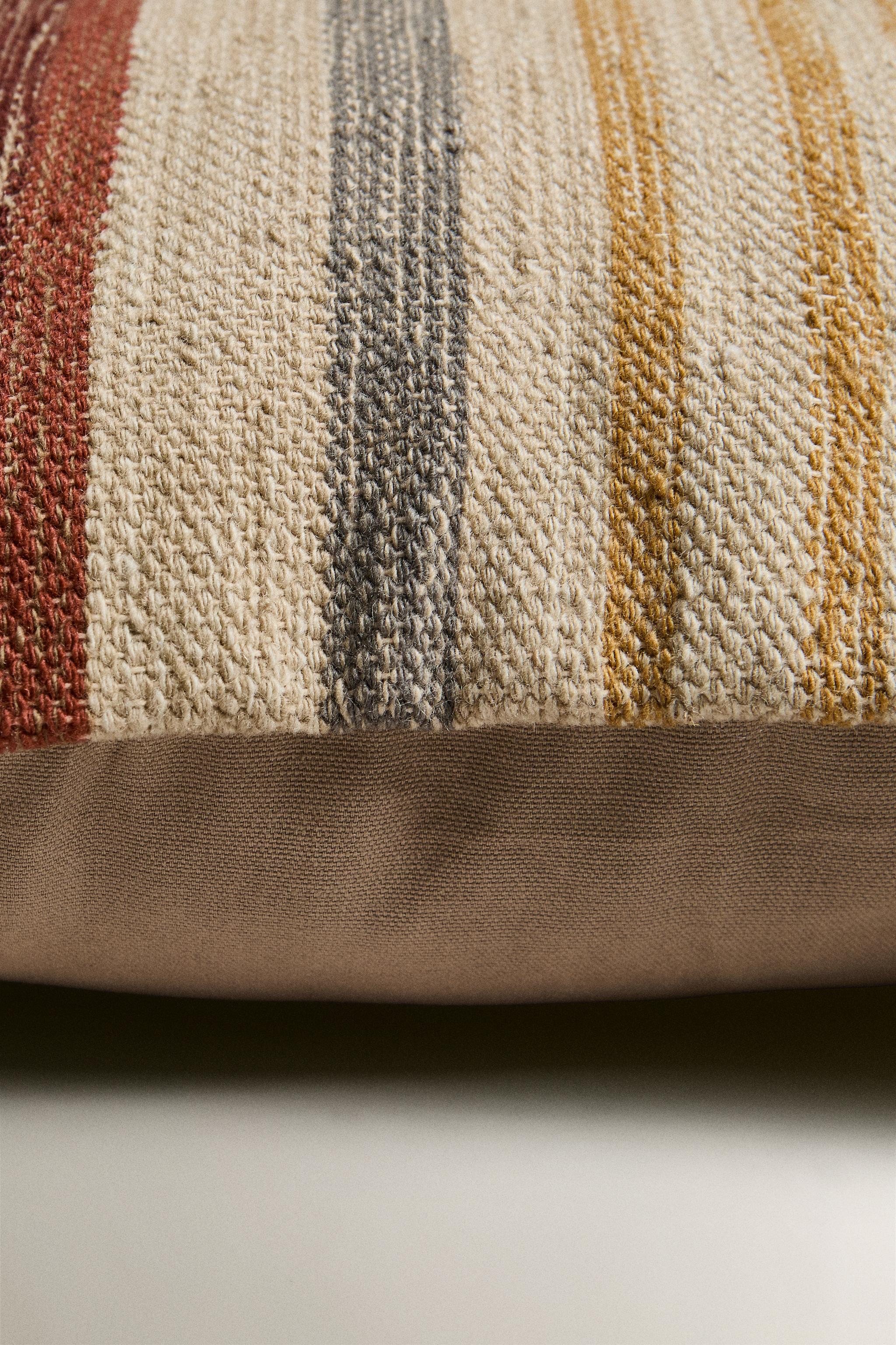 HOUSSE DE COUSSIN LAINE COTON RAYURES