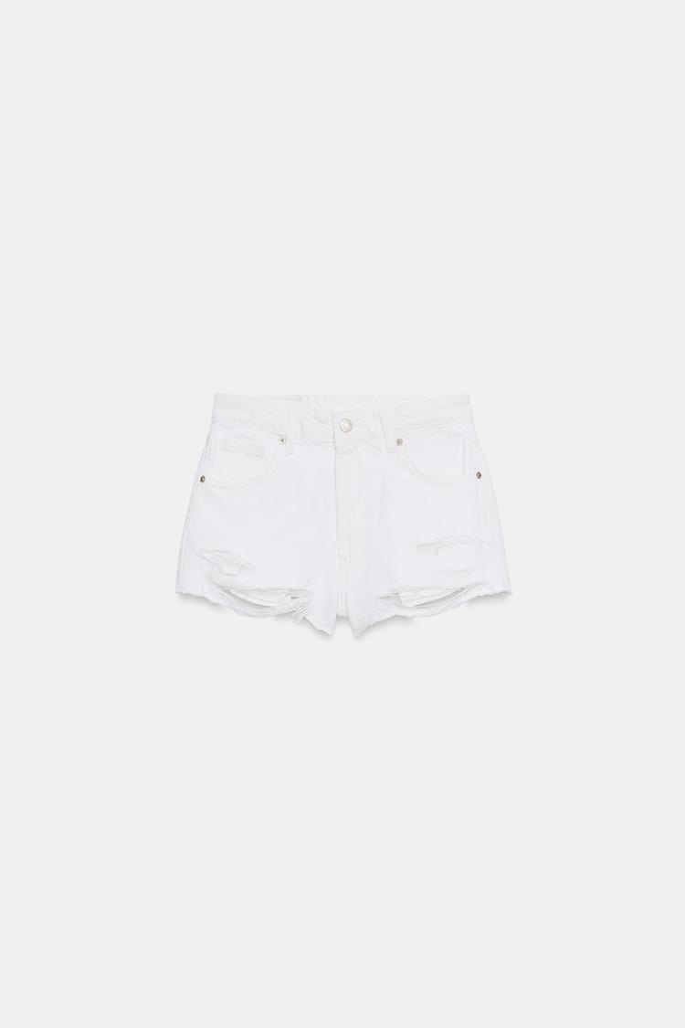 TRF RIPPED HIGH-WAISTED DENIM SHORTS - Zara product image